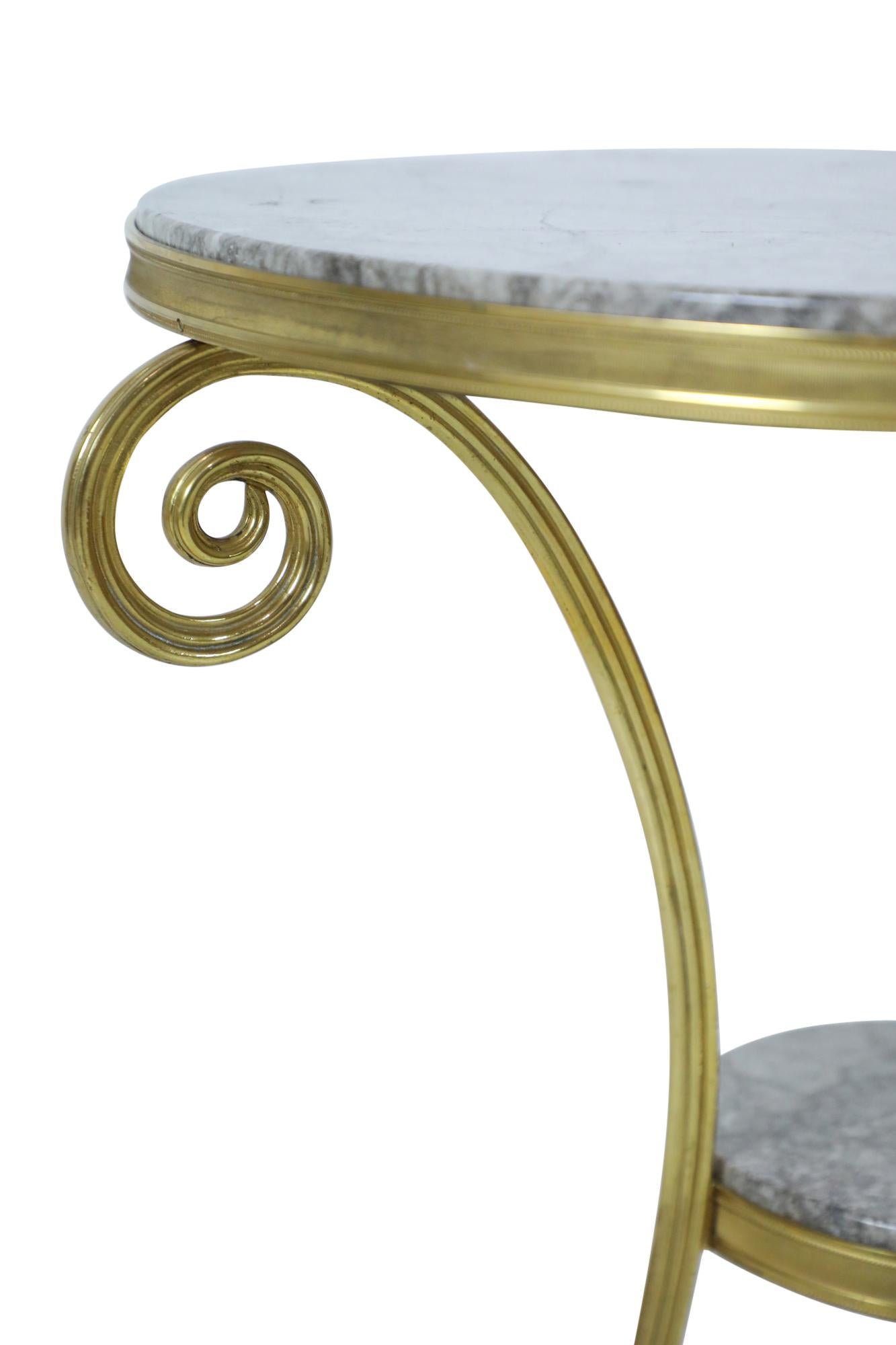 French Charles X-style Bronze Gueridon with Marble Top and Shelf 1