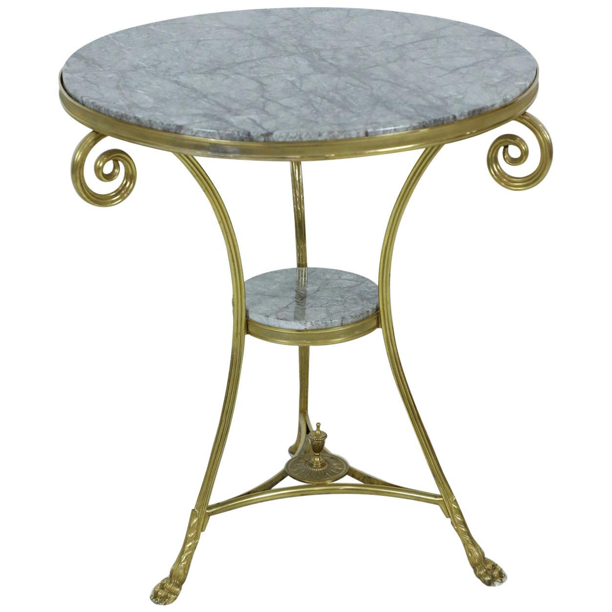 French Charles X-style Bronze Gueridon with Marble Top and Shelf