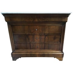 French Charles X-Style Chest or Commode with Four Drawers, Walnut, 19th Century