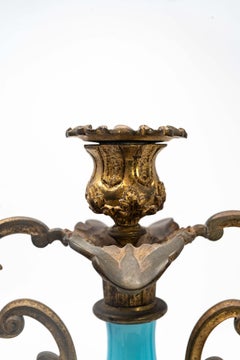French Charles X Style Gilt and Patinated Bronze Mounted Turquoise Opaline Glass