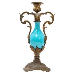 French Charles X Style Gilt and Patinated Bronze Mounted Turquoise Opaline Glass