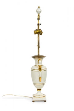 French Charles X style White and Gilt Ceramic and Brass Urn Form Table Lamp