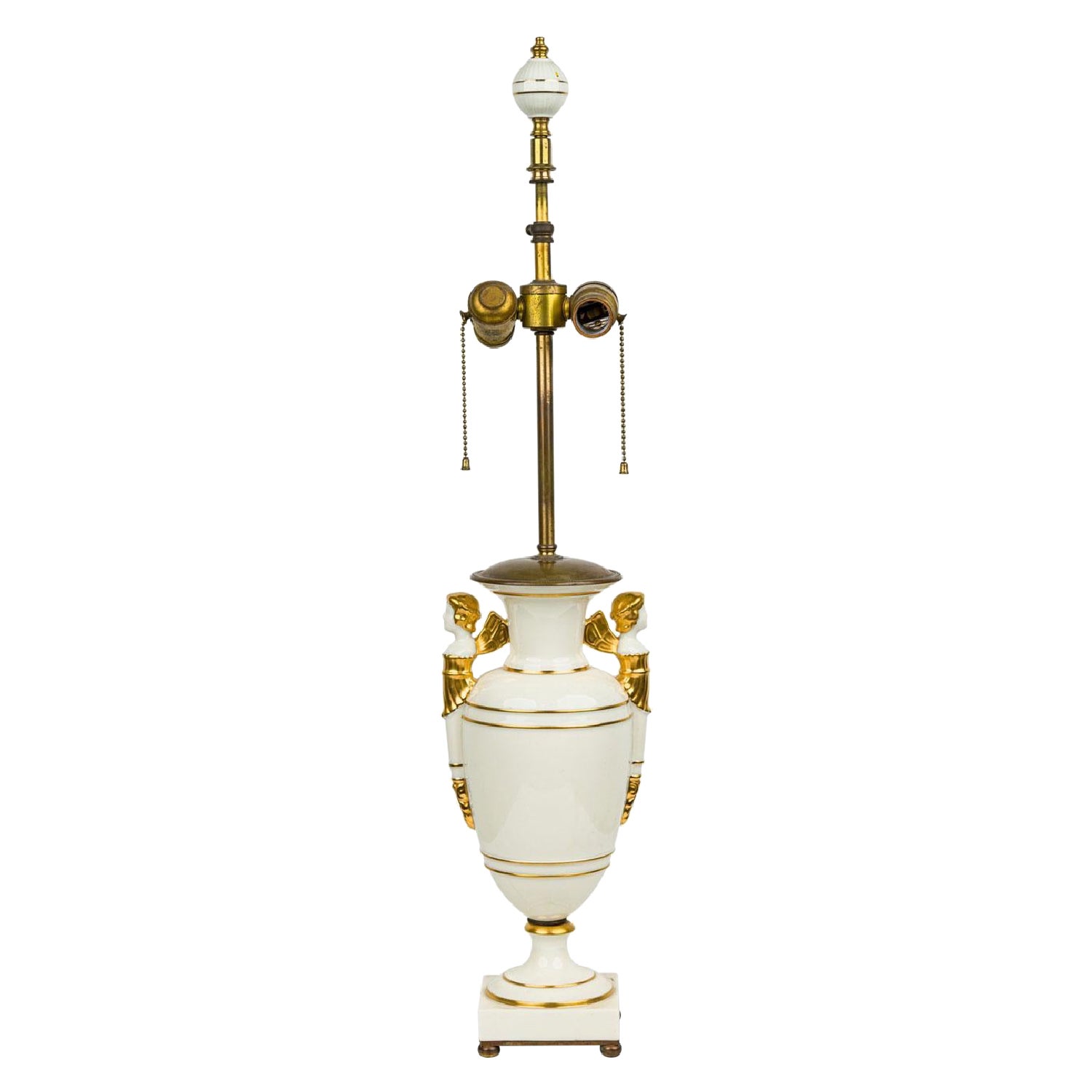 French Charles X style White and Gilt Ceramic and Brass Urn Form Table Lamp