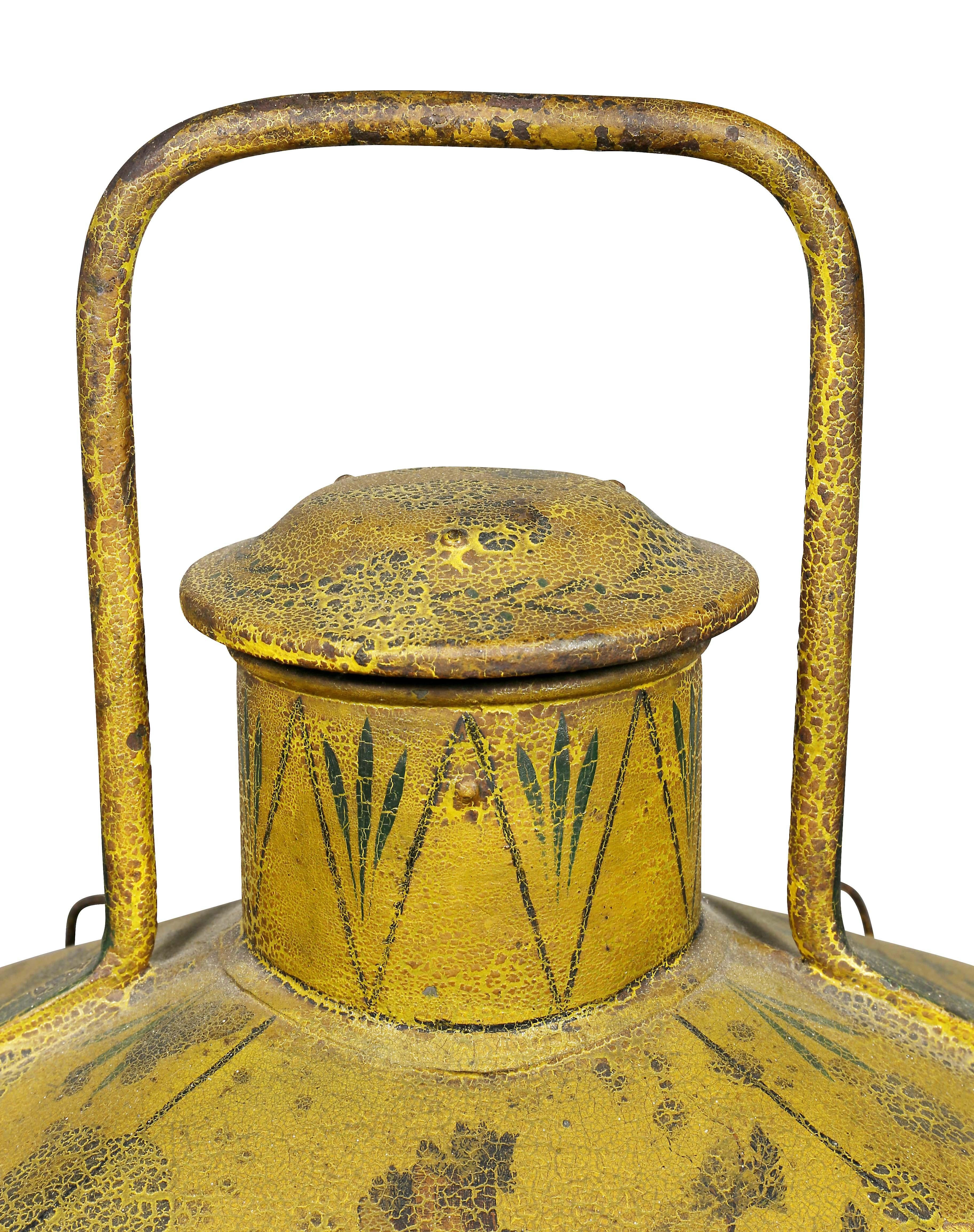 French Charles X Yellow Painted Tole Wall Lantern In Good Condition In Essex, MA
