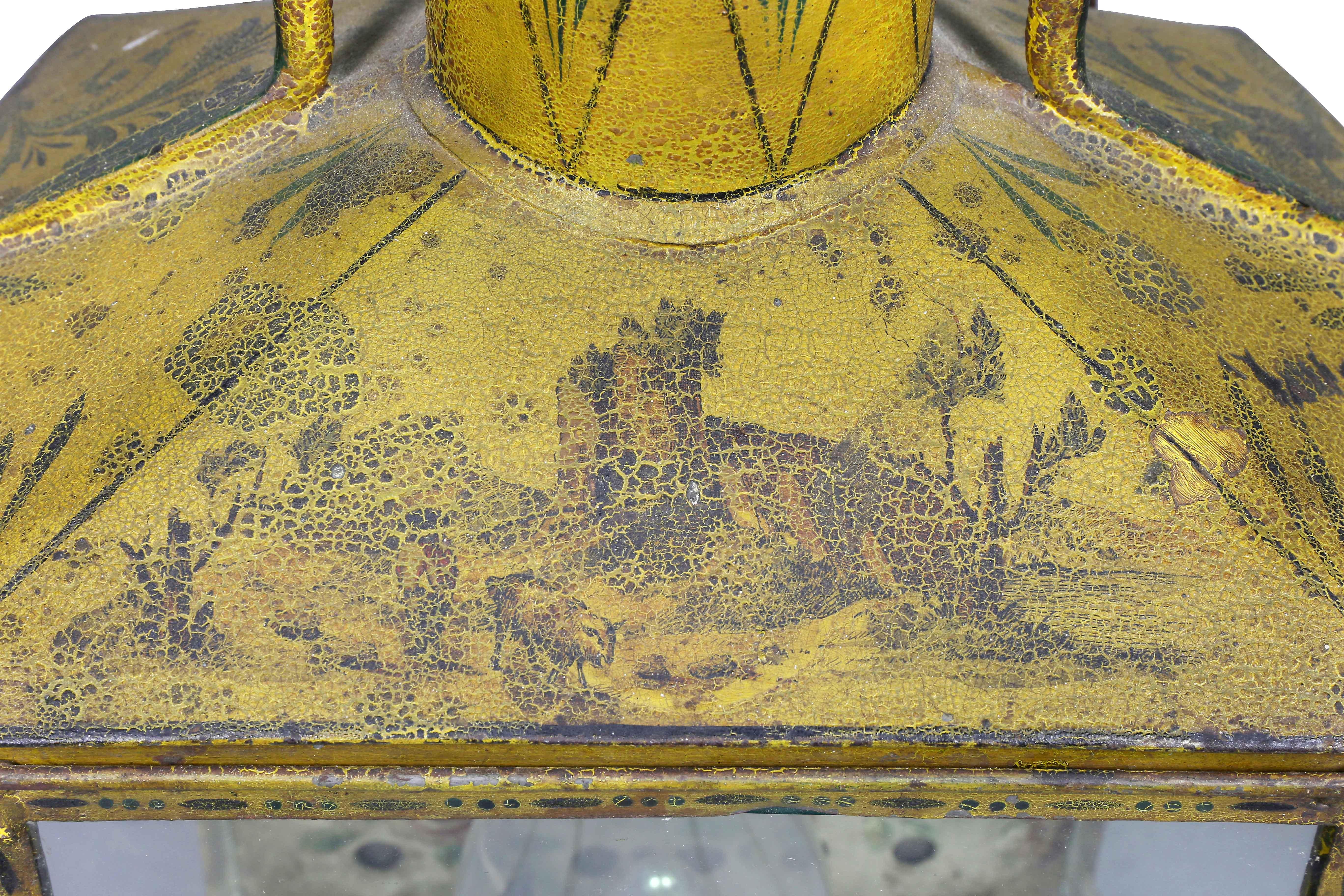 Early 19th Century French Charles X Yellow Painted Tole Wall Lantern