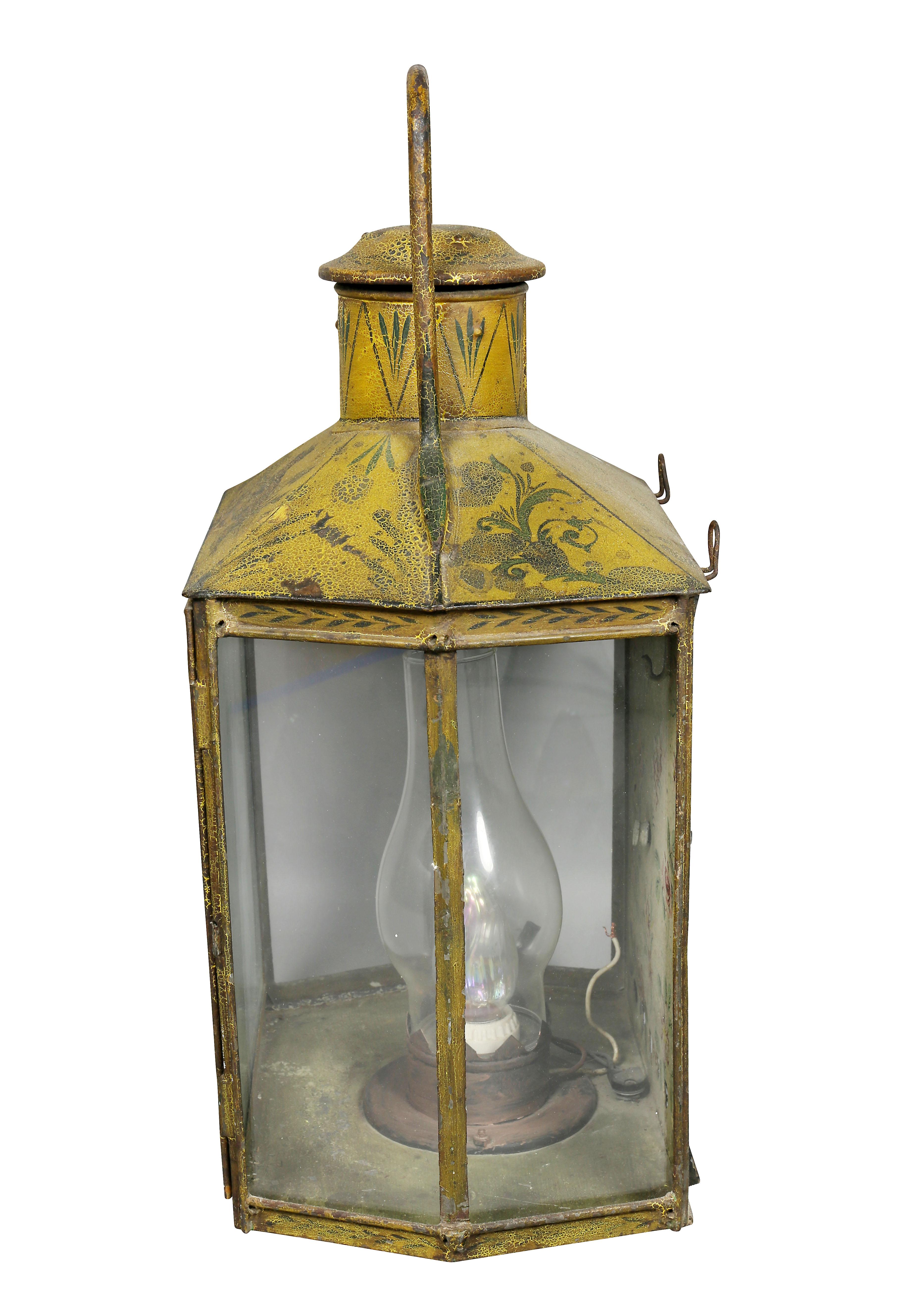 French Charles X Yellow Painted Tole Wall Lantern 2