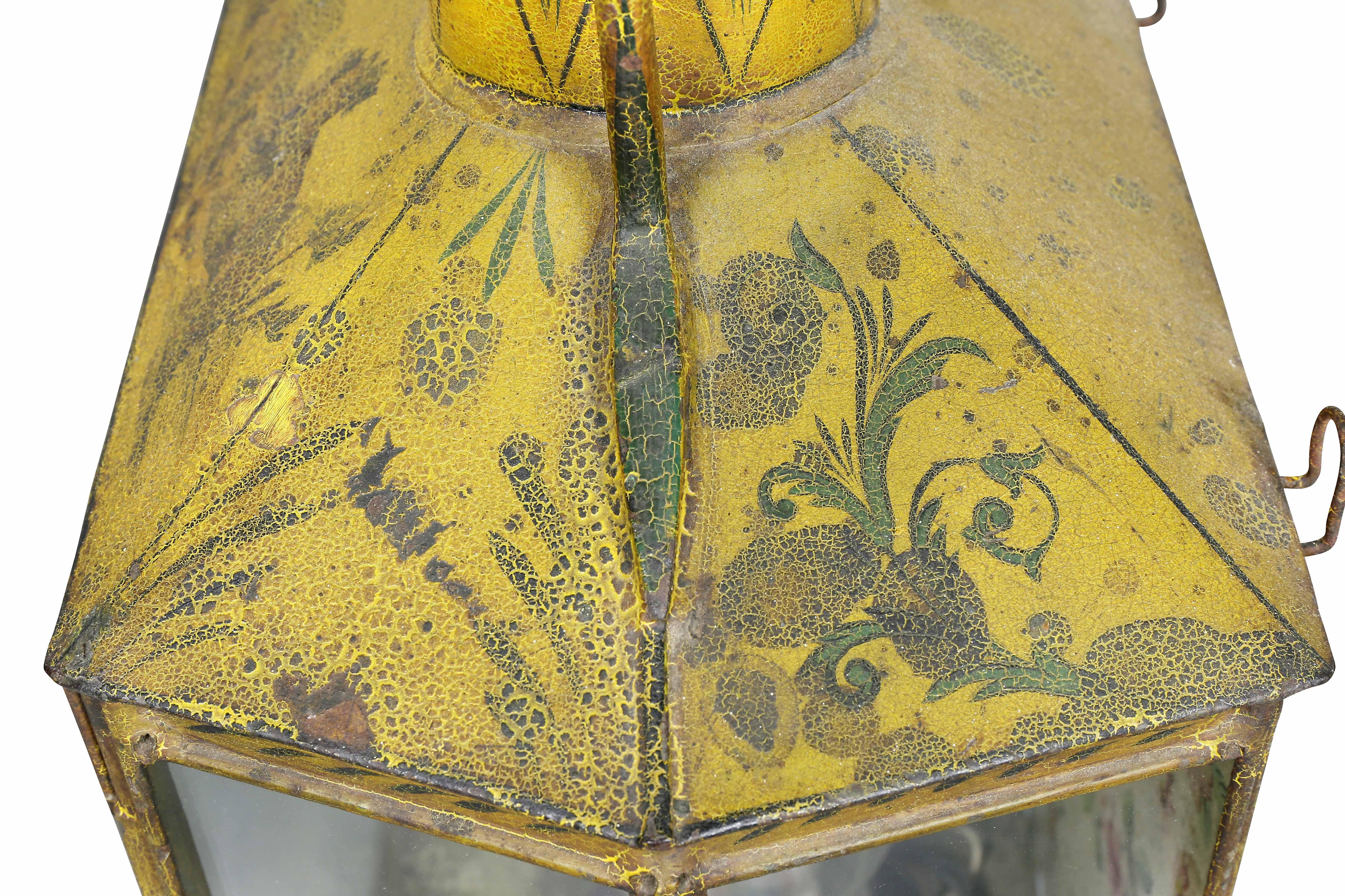 French Charles X Yellow Painted Tole Wall Lantern 3