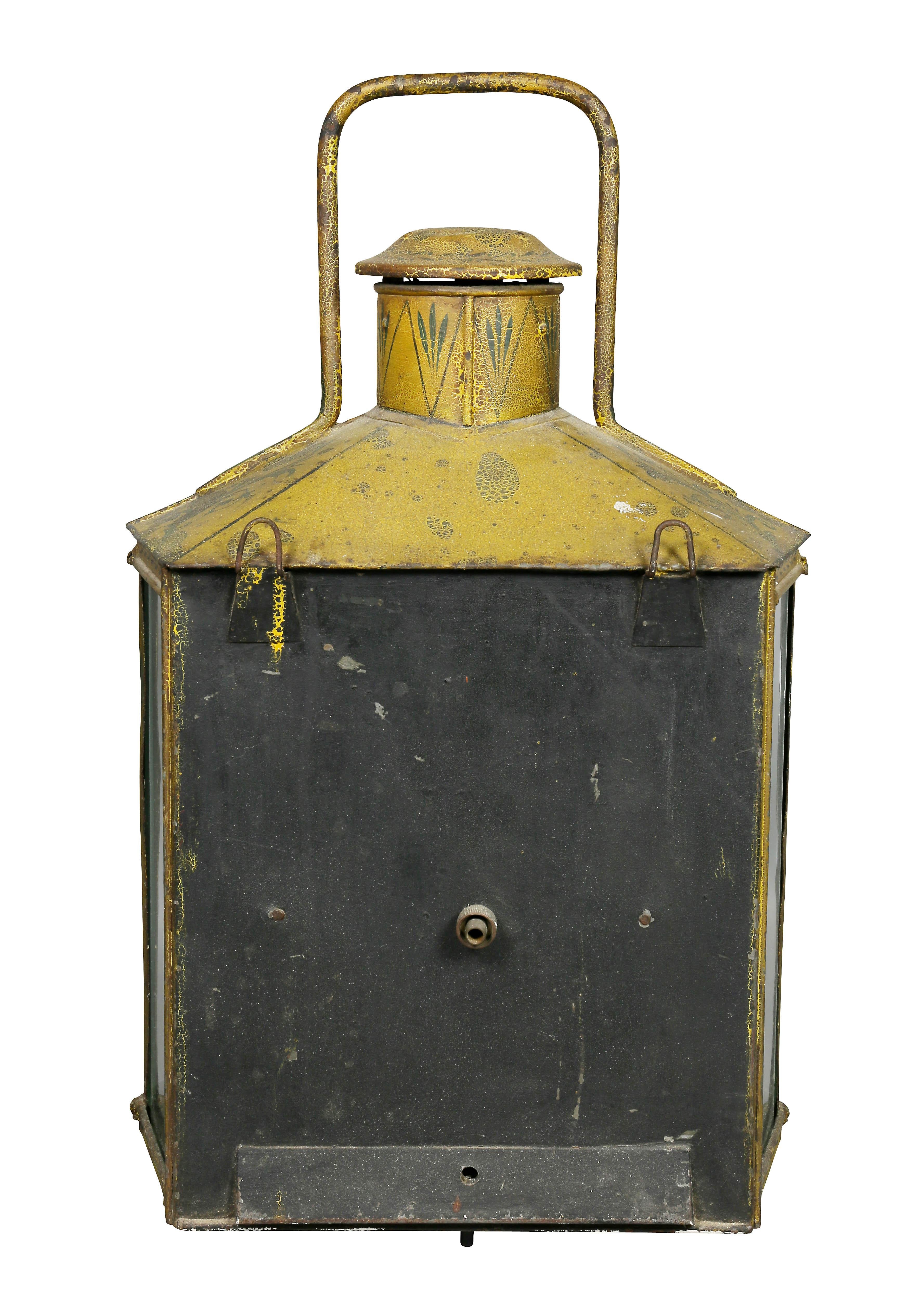 French Charles X Yellow Painted Tole Wall Lantern 4
