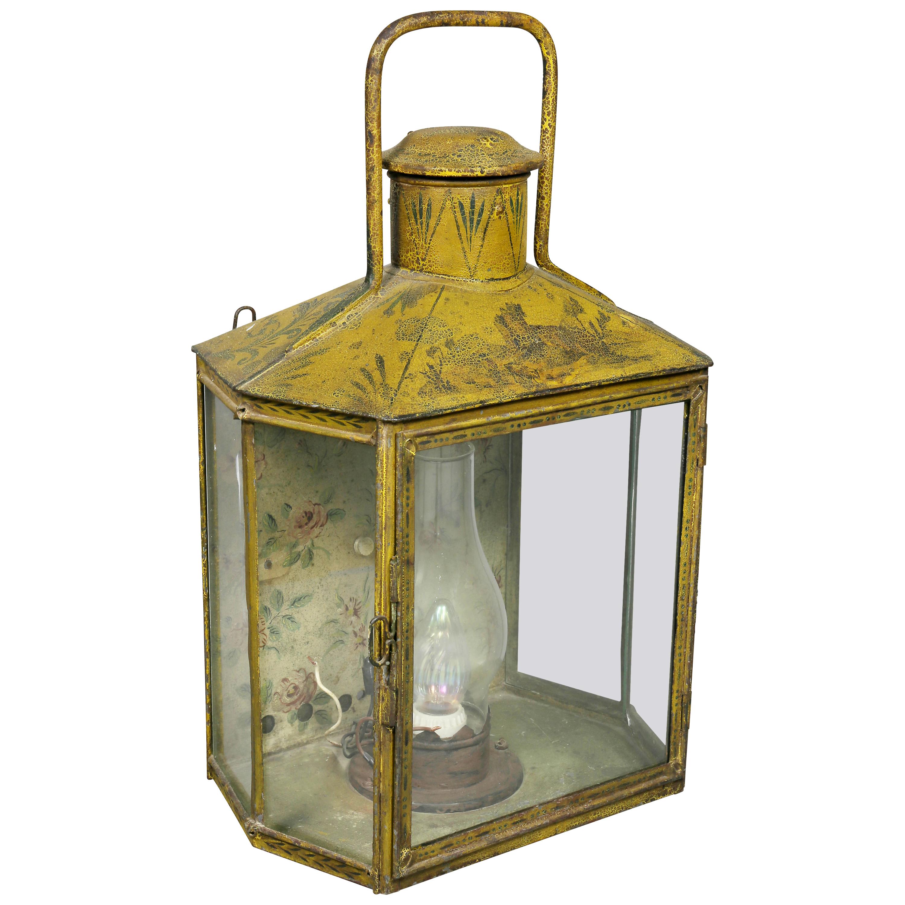 French Charles X Yellow Painted Tole Wall Lantern