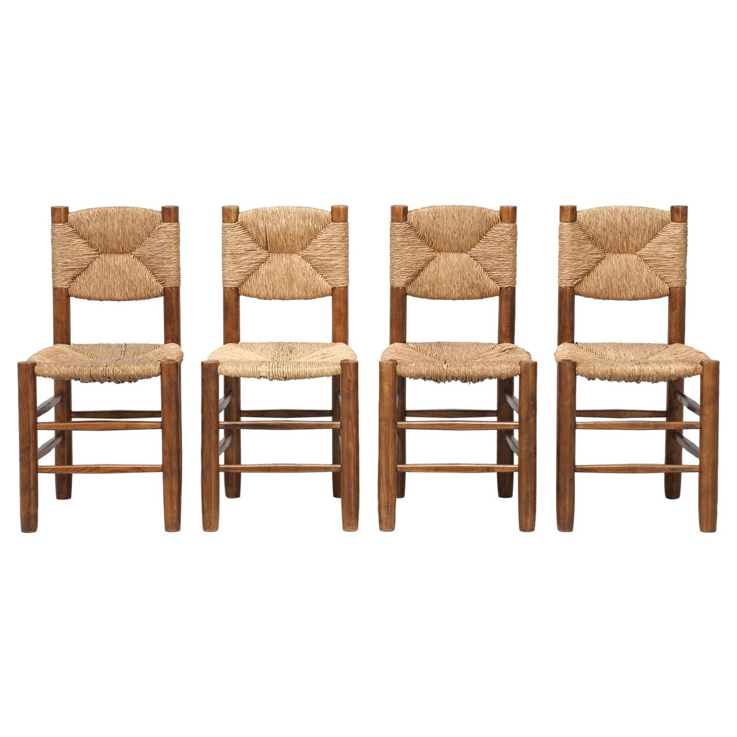 French Charlotte Perriand Bauche Chairs, Set of 4, Unrestored, circa 1950