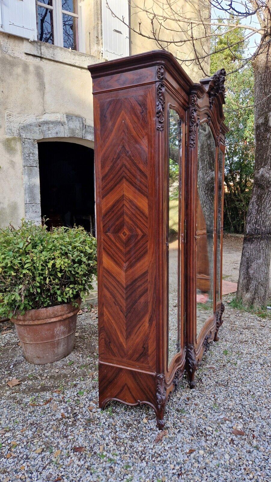 19th Century Antique French Rococo Armoire Carved Wood Triple Door 5