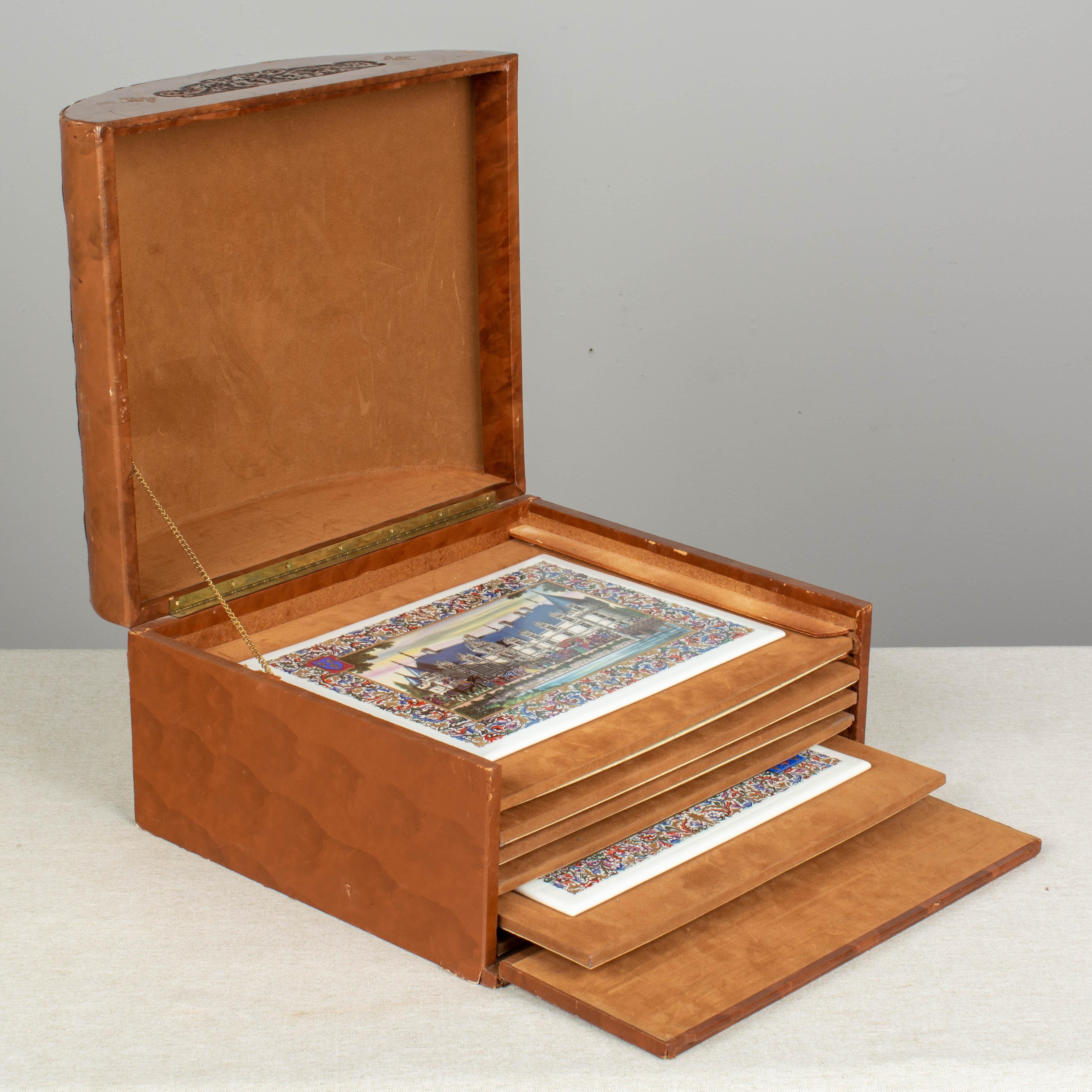 French Chateaux Porcelain Plaques, Box, Set of Six For Sale 14