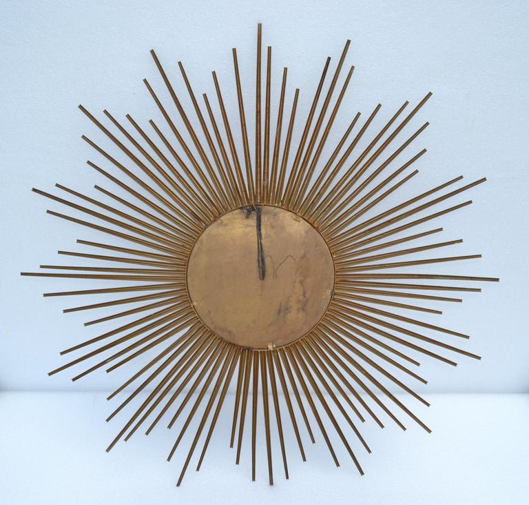 French Chaty Sunburst Mirror Gold Finished Iron Wall Mirror Mid-Century Modern For Sale 7