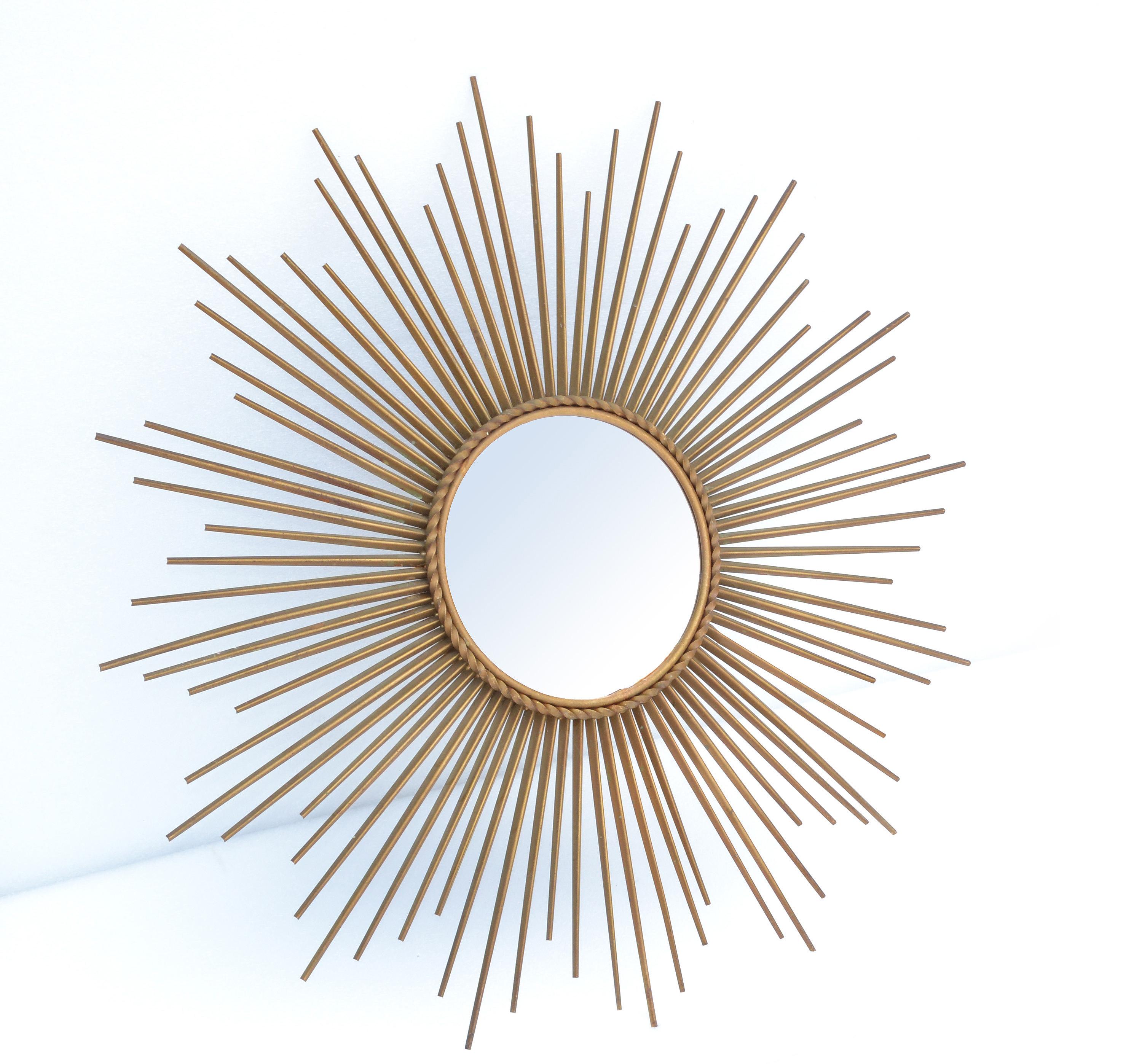 French Chaty Sunburst Mirror Gold Finished Iron Wall Mirror Mid-Century Modern 9