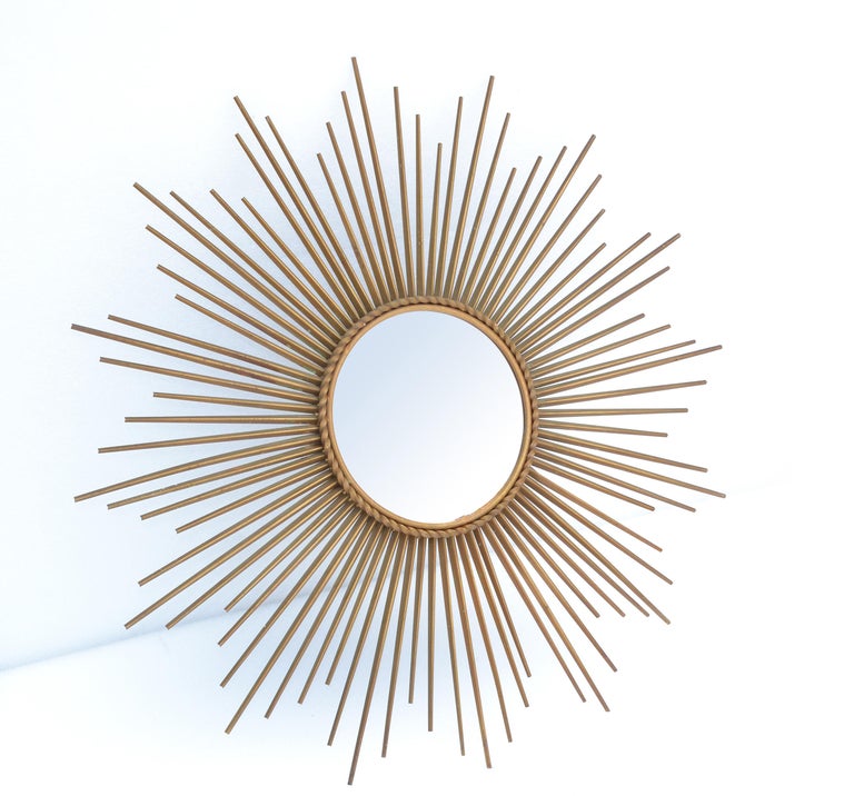 French Chaty Sunburst Mirror Gold Finished Iron Wall Mirror Mid-Century Modern For Sale 12