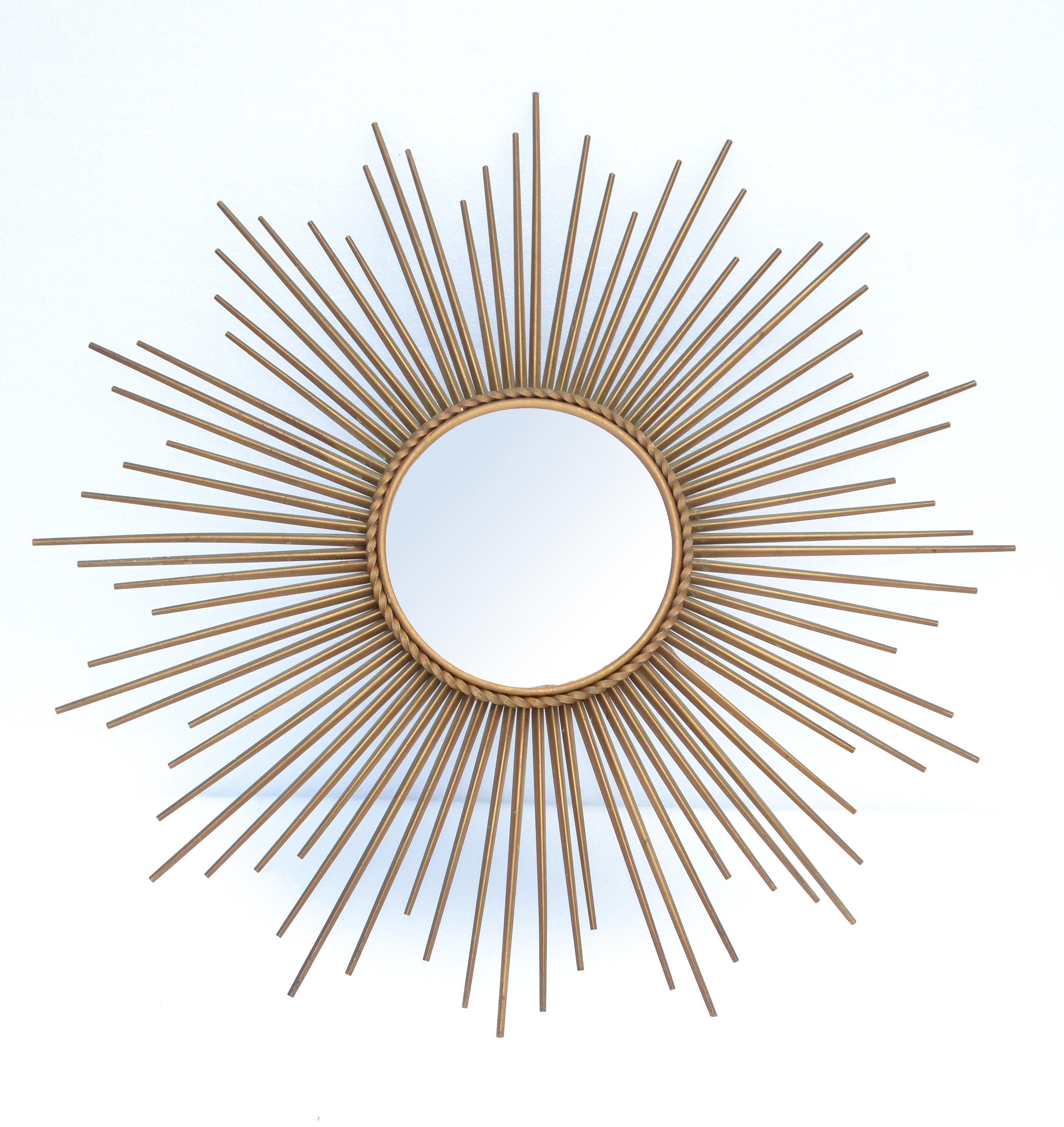 French Chaty Sunburst Mirror Gold Finished Iron Wall Mirror Mid-Century Modern 10