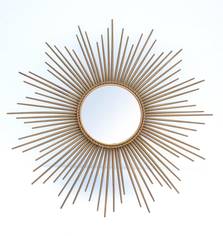 French Chaty Sunburst Mirror Gold Finished Iron Wall Mirror Mid-Century Modern For Sale 13