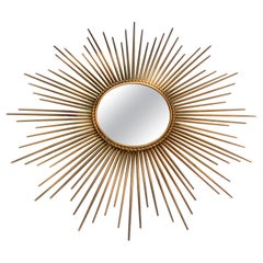 French Chaty Sunburst Mirror Gold Finished Iron Wall Mirror Mid-Century Modern