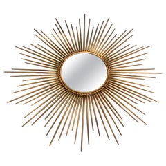 French Chaty Sunburst Mirror Gold Finished Iron Wall Mirror Mid-Century Modern