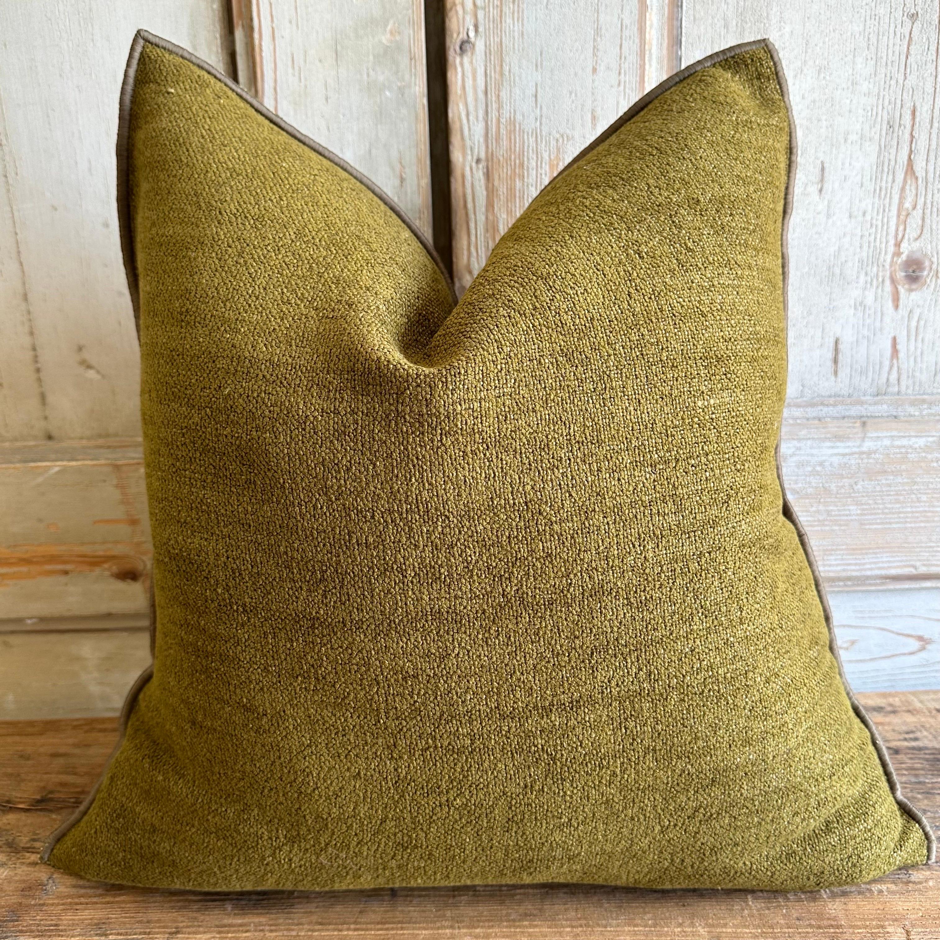  Welcome to bloomhomeinc we stock over 2000 items, please scroll down and click view sellers other items to see more!

Exceptionally soft chenille pillow, made in Paris France.
Color: Bronze (A dark tuscan olive green with vibrance)
Double sided