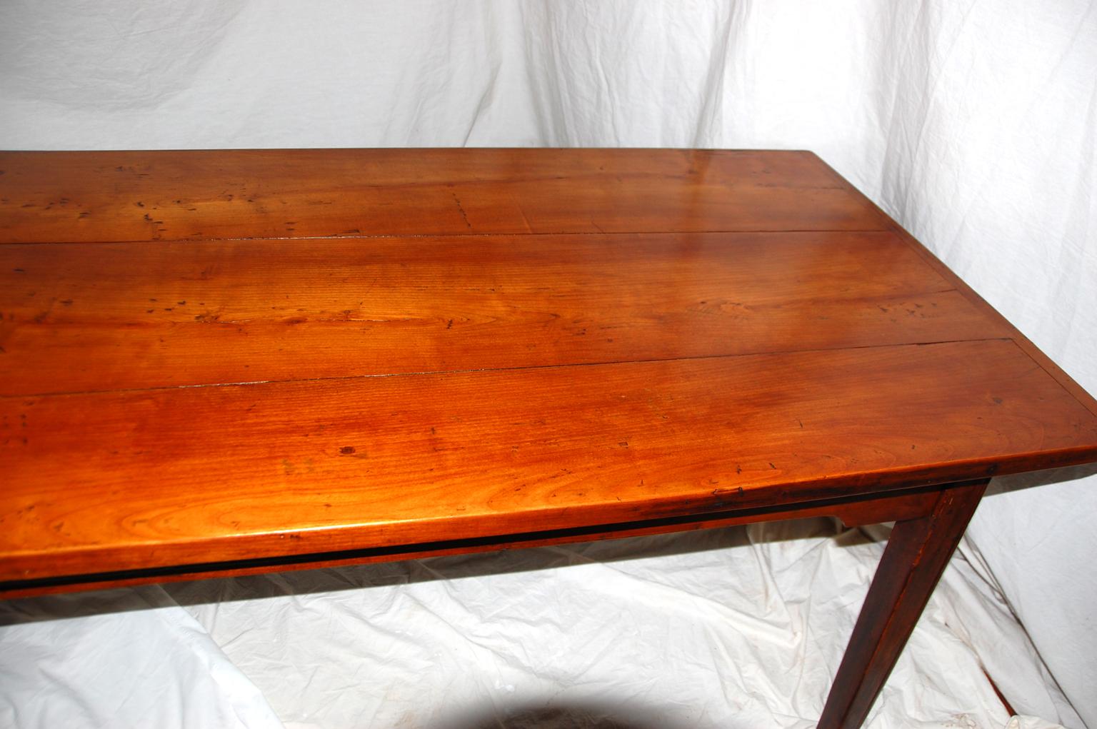 French Cherry Long Farmhouse Table, Tapered Legs, Normandy Region 19th Century 1