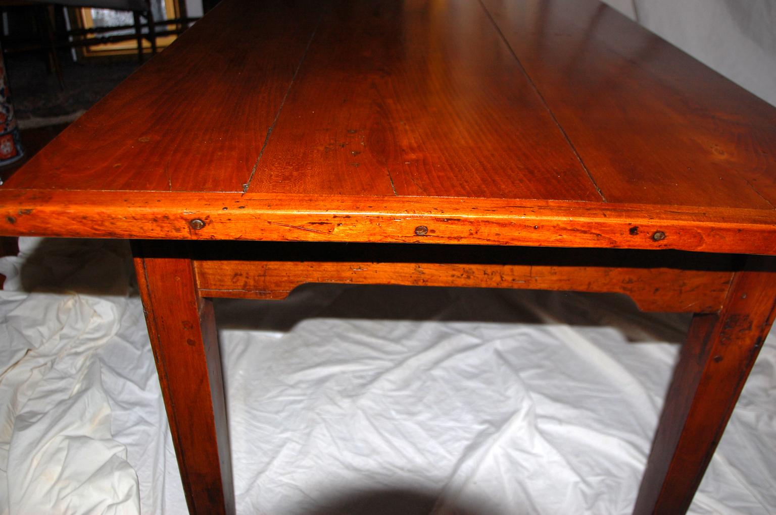 French Cherry Long Farmhouse Table, Tapered Legs, Normandy Region 19th Century 2