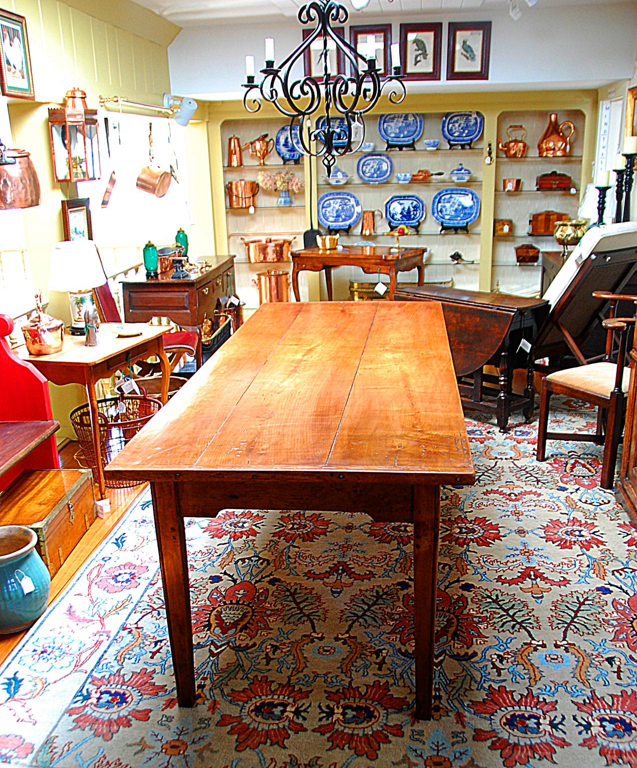 French Cherry Long Farmhouse Table, Tapered Legs, Normandy Region 19th Century 3