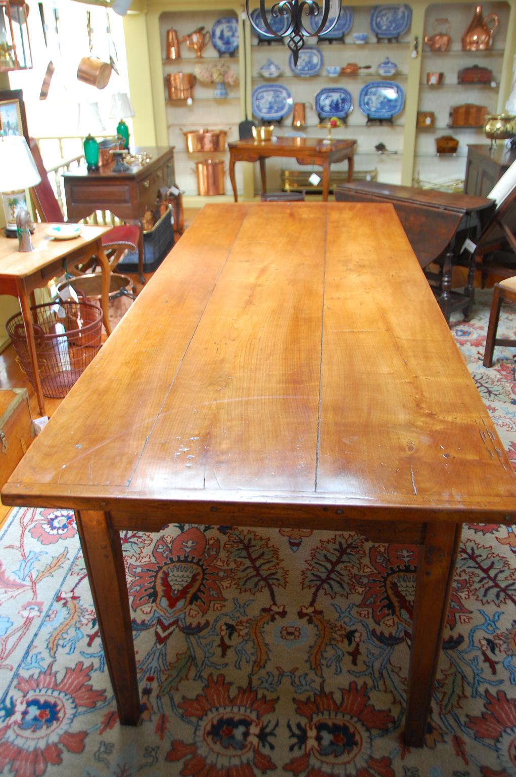 French Cherry Long Farmhouse Table, Tapered Legs, Normandy Region 19th Century 4