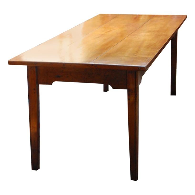 French Cherry Long Farmhouse Table, Tapered Legs, Normandy Region 19th Century