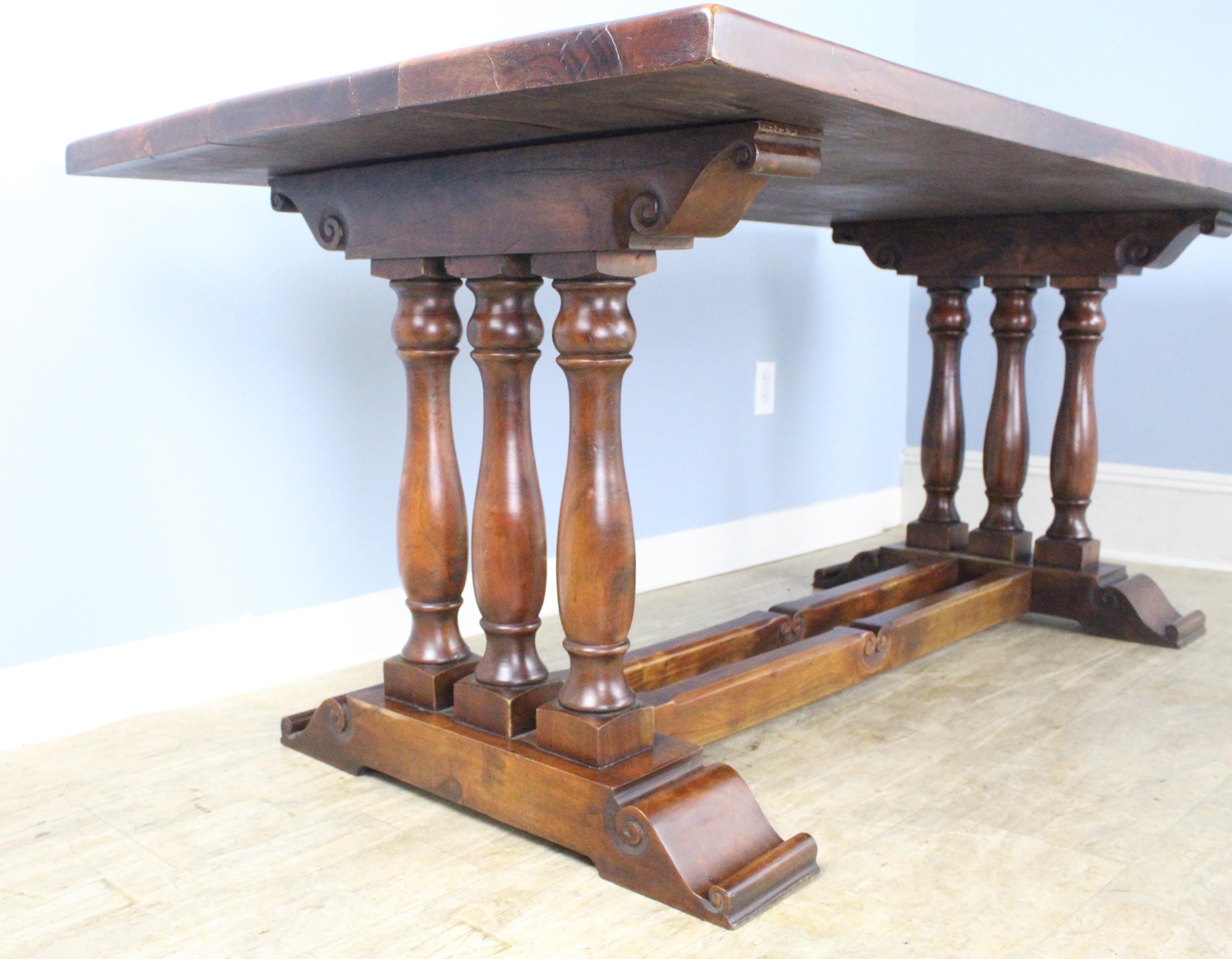 French Cherry Dining Table, Highly Decorative Base In Good Condition For Sale In Port Chester, NY