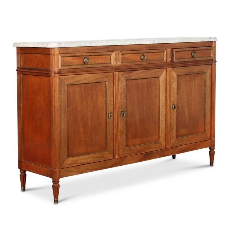 French Cherry Directoire Style Buffet with Marble Top For Sale at 1stDibs