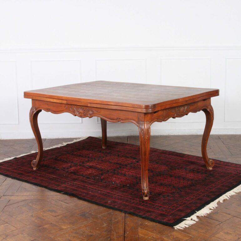 19th Century French Walnut Parquet Draw Leaf Dining Room Table For Sale