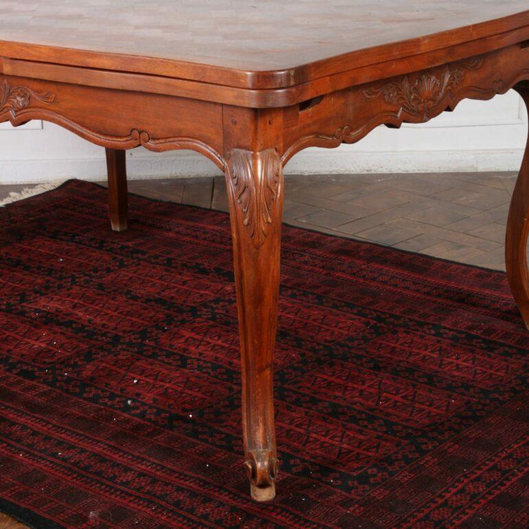 French Walnut Parquet Draw Leaf Dining Room Table For Sale 1