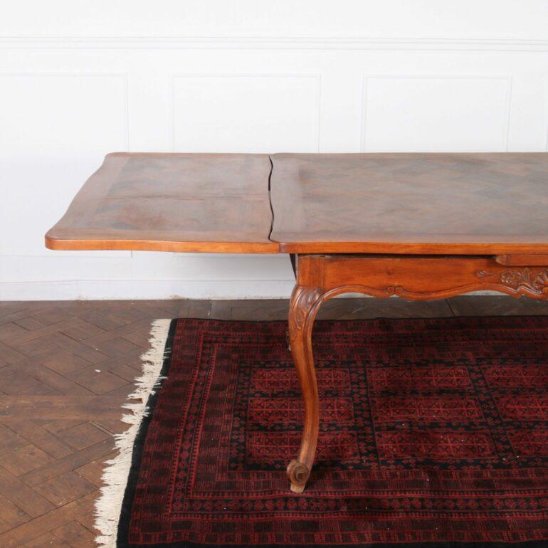 French Walnut Parquet Draw Leaf Dining Room Table For Sale 3