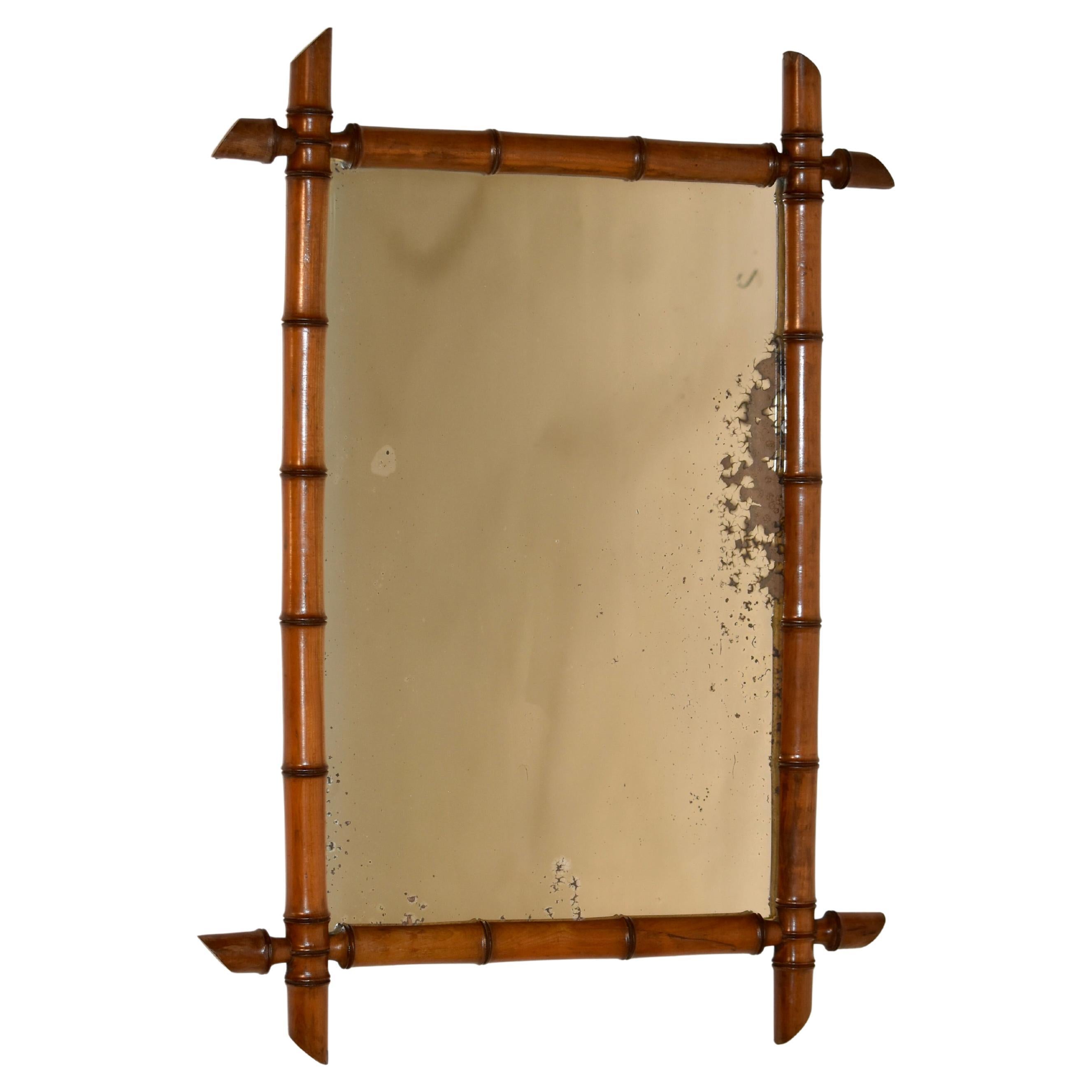 French Cherry Faux Bamboo Mirror, Circa 1900