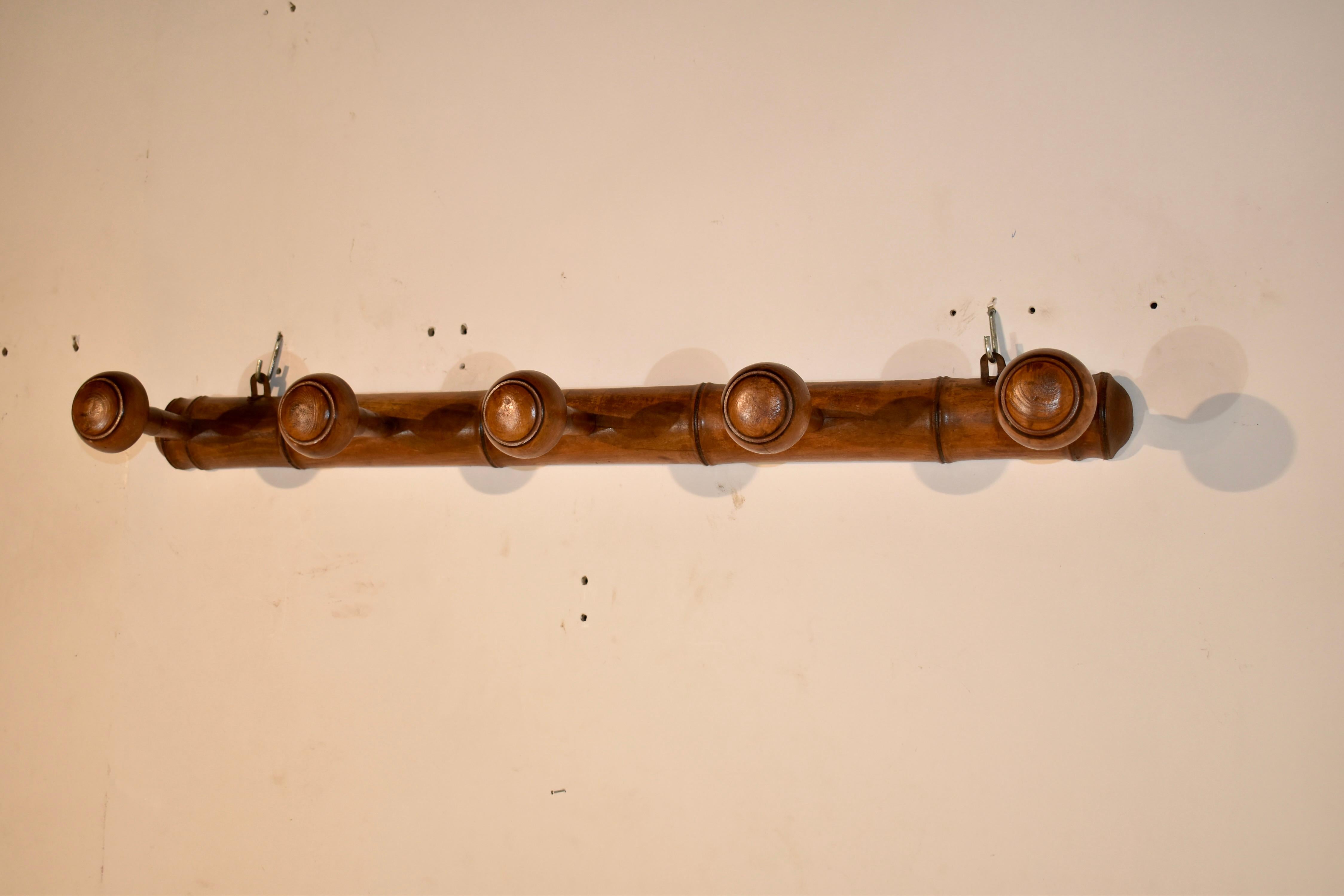 Turned French Cherry Five Peg Hat Rack, circa 1920