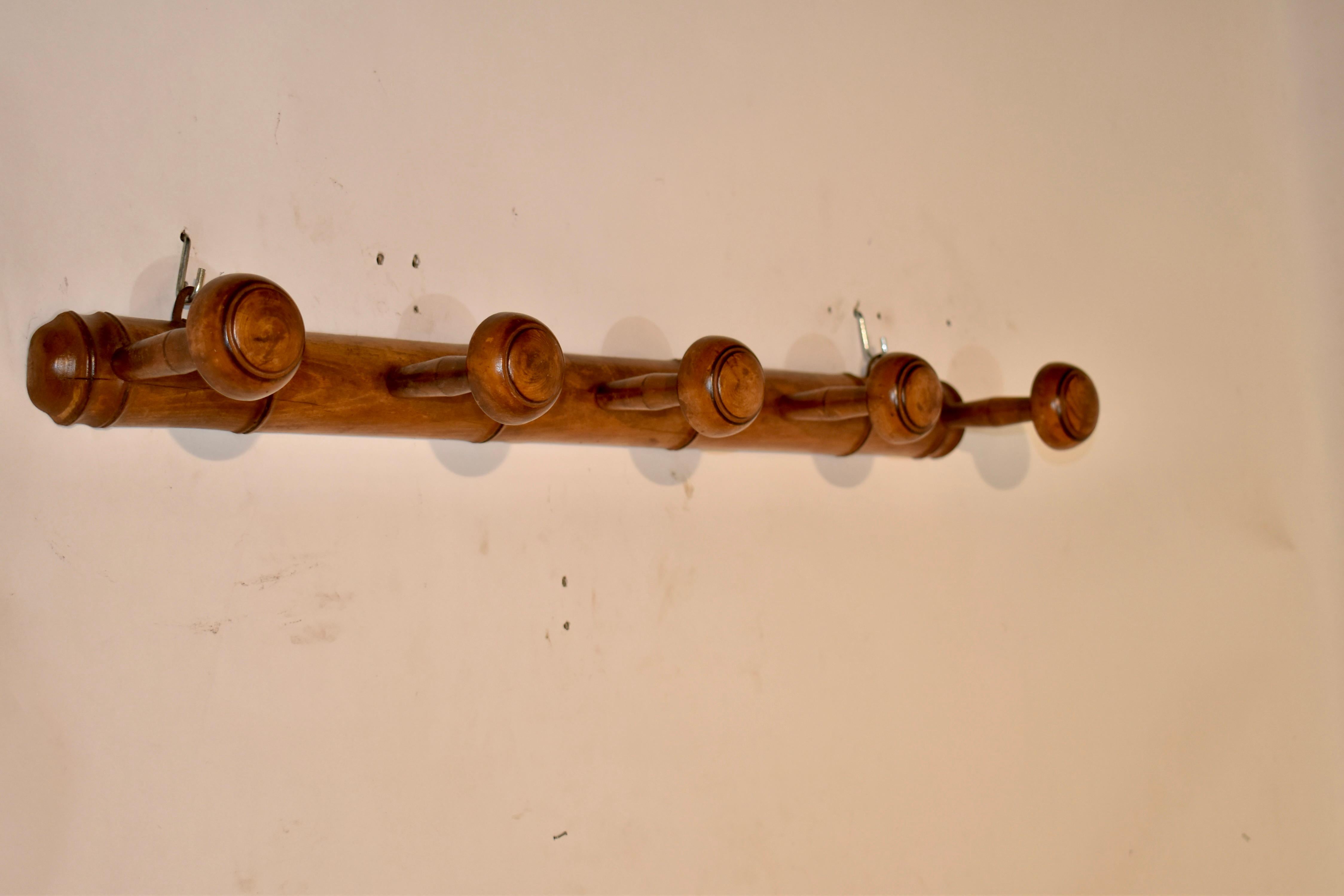 French Cherry Five Peg Hat Rack, circa 1920 In Good Condition In High Point, NC