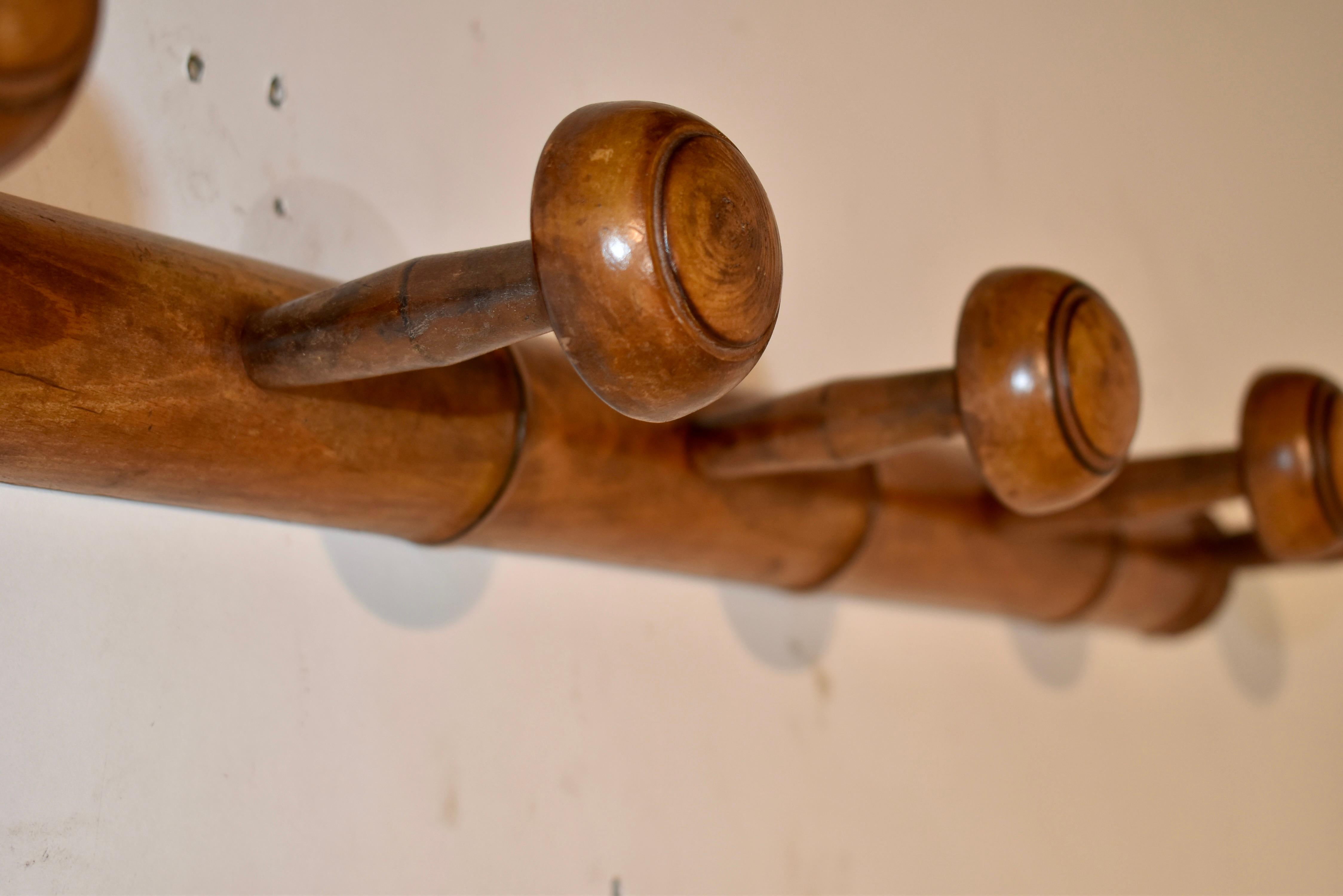 Early 20th Century French Cherry Five Peg Hat Rack, circa 1920