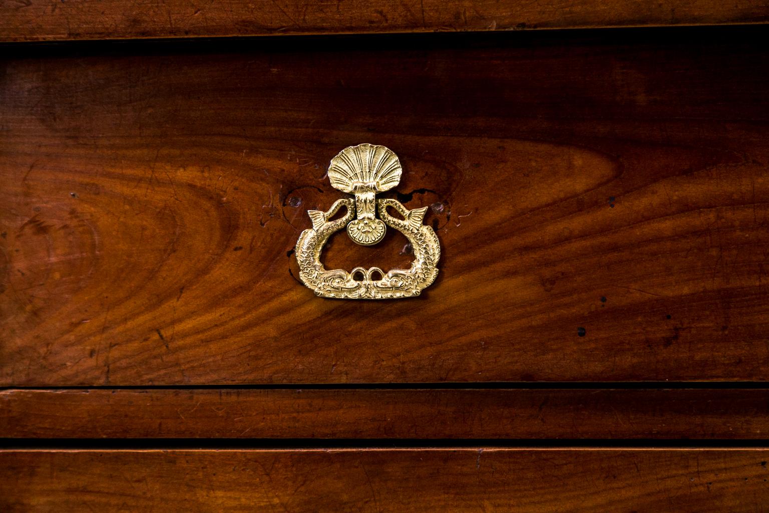 Brass French Cherry Four-Drawer Chest For Sale
