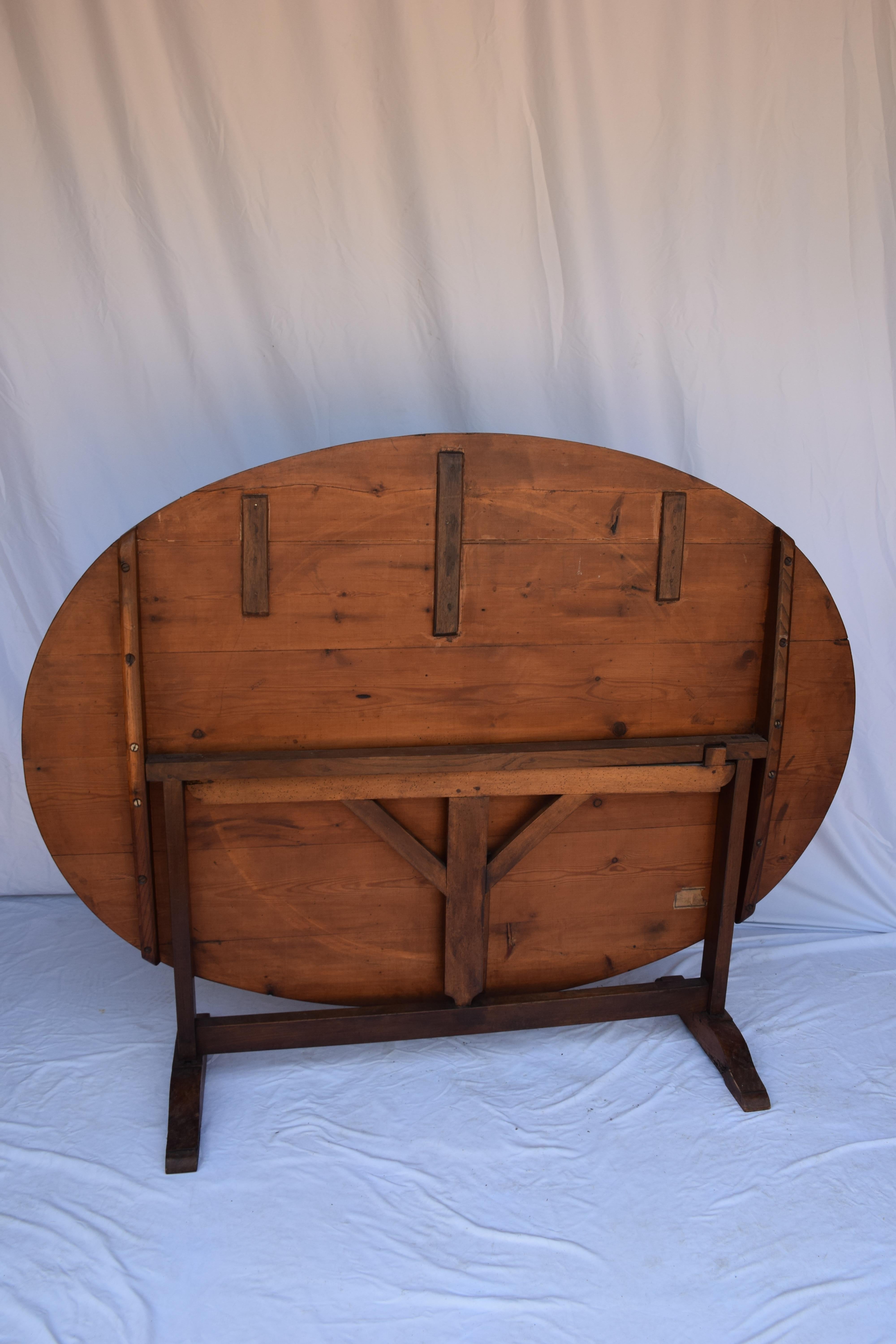 Hand-Crafted French Cherry Oval Wine Tasting Table For Sale