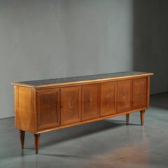 Italian Cherry Six-Door Enfilade Sideboard, Marble Top, 1950s