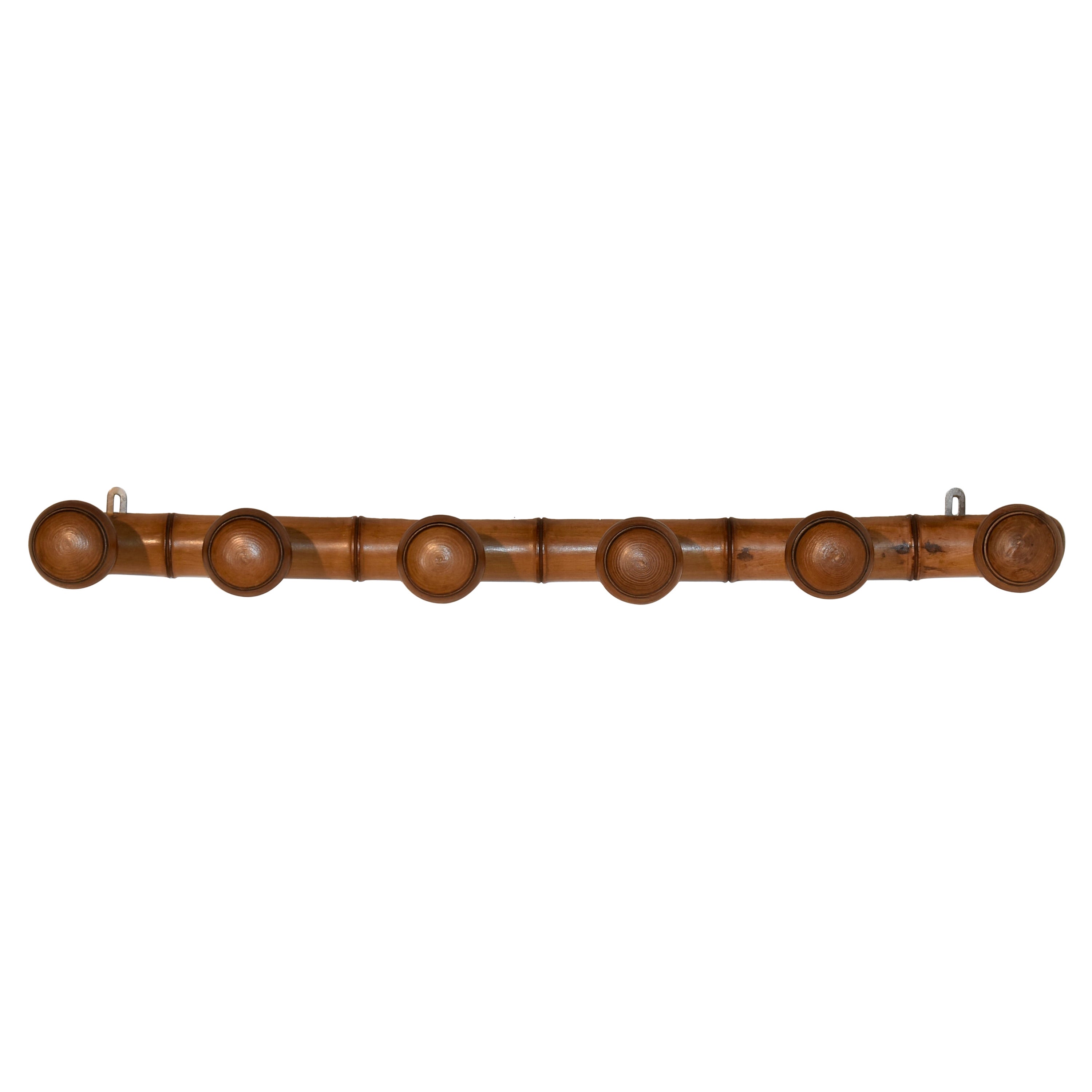 French Cherry Six Peg Hat Rack, C. 1920