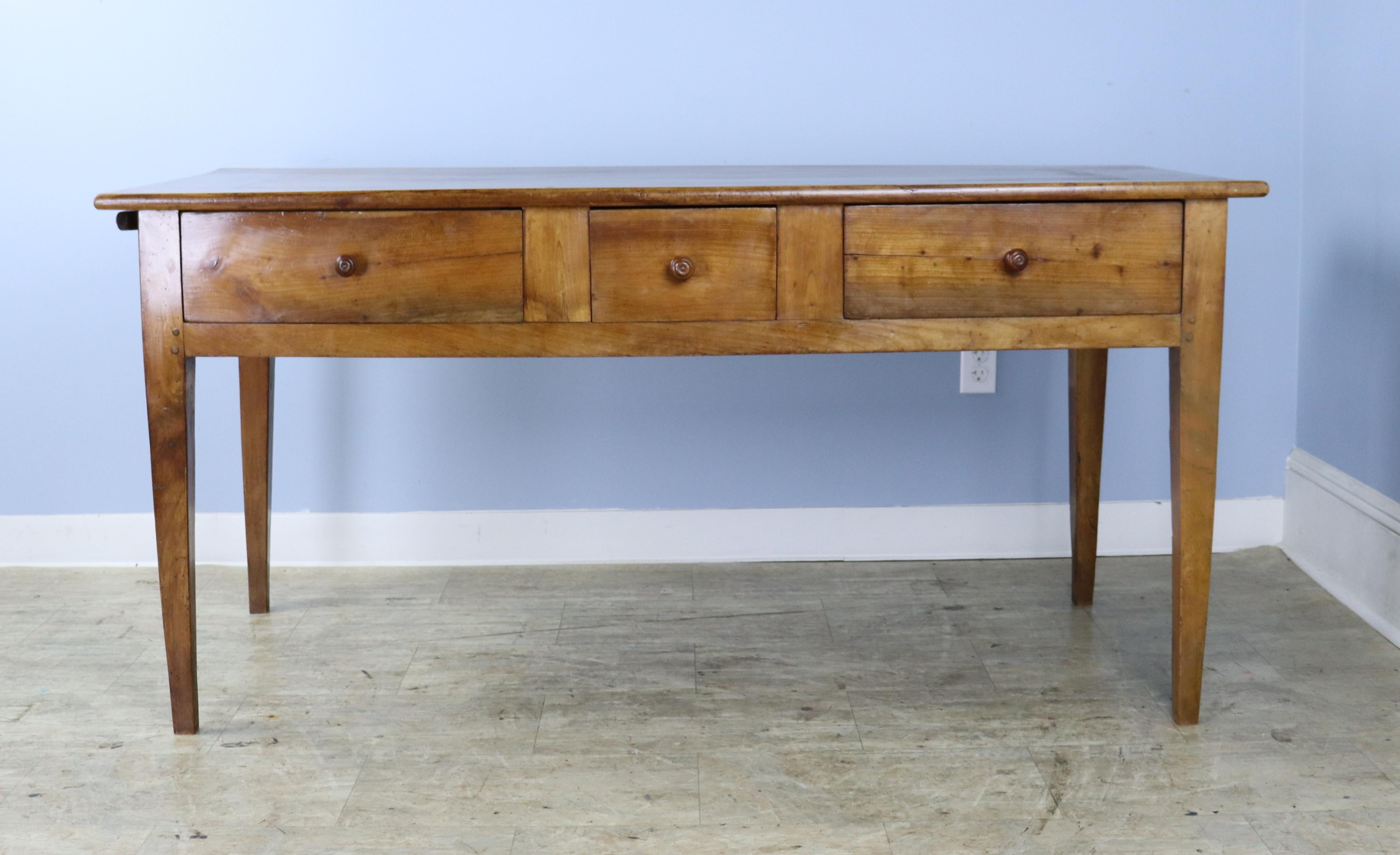 French Cherry Three Drawer Serving Table In Good Condition For Sale In Port Chester, NY