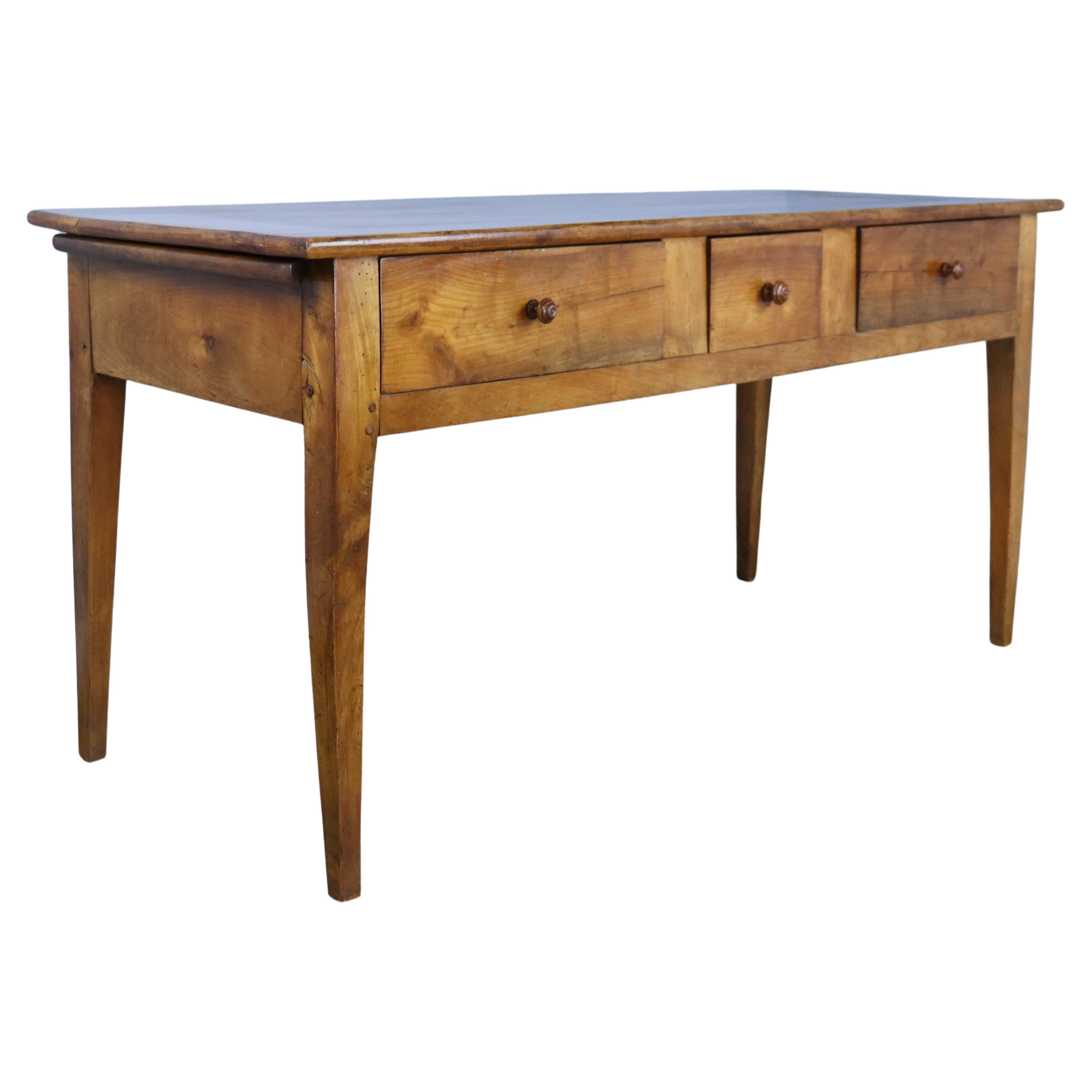 French Cherry Three Drawer Serving Table For Sale