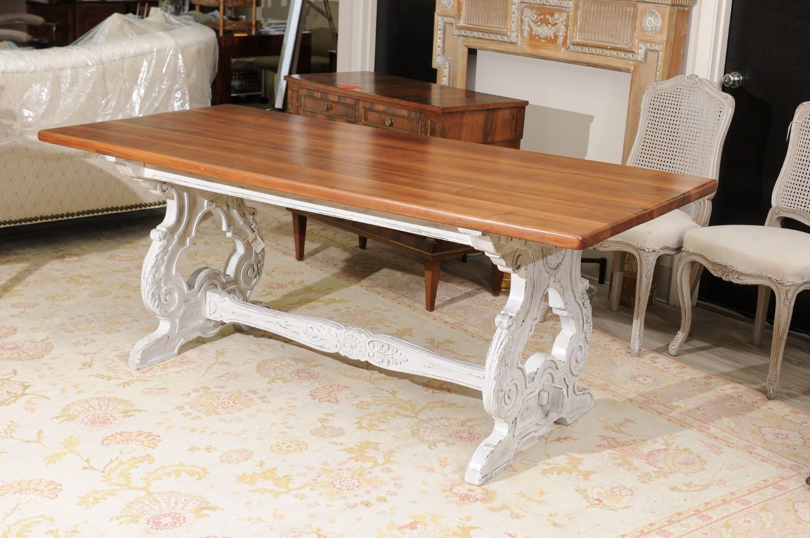 Rustic French Cherry Trestle Table For Sale