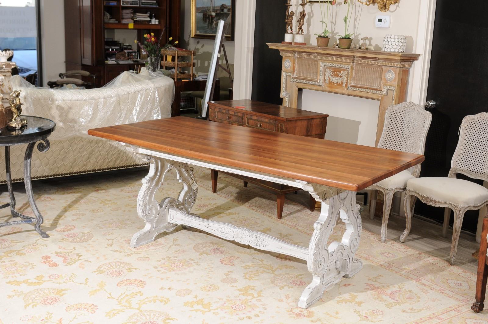Carved French Cherry Trestle Table For Sale
