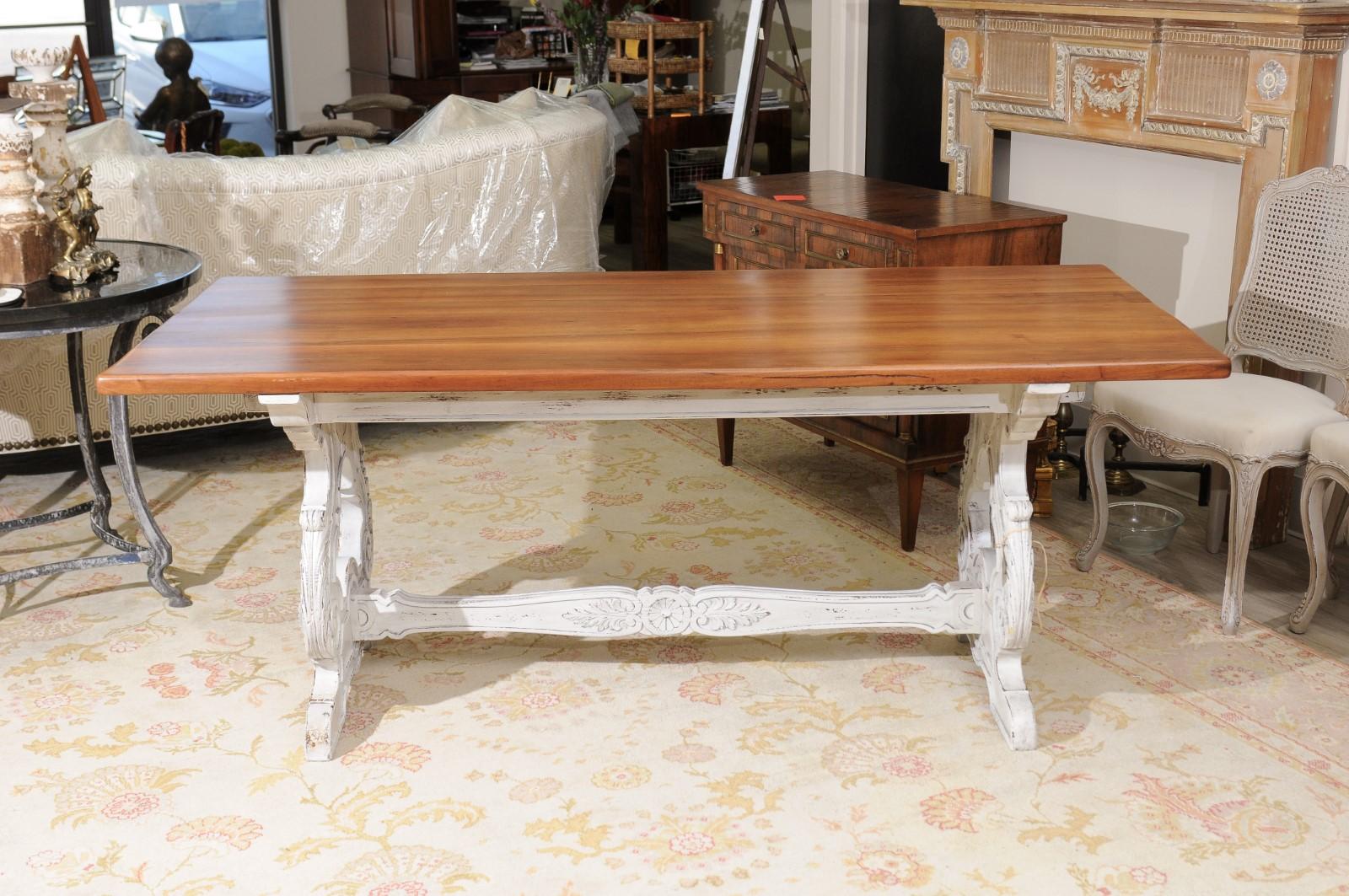 20th Century French Cherry Trestle Table For Sale