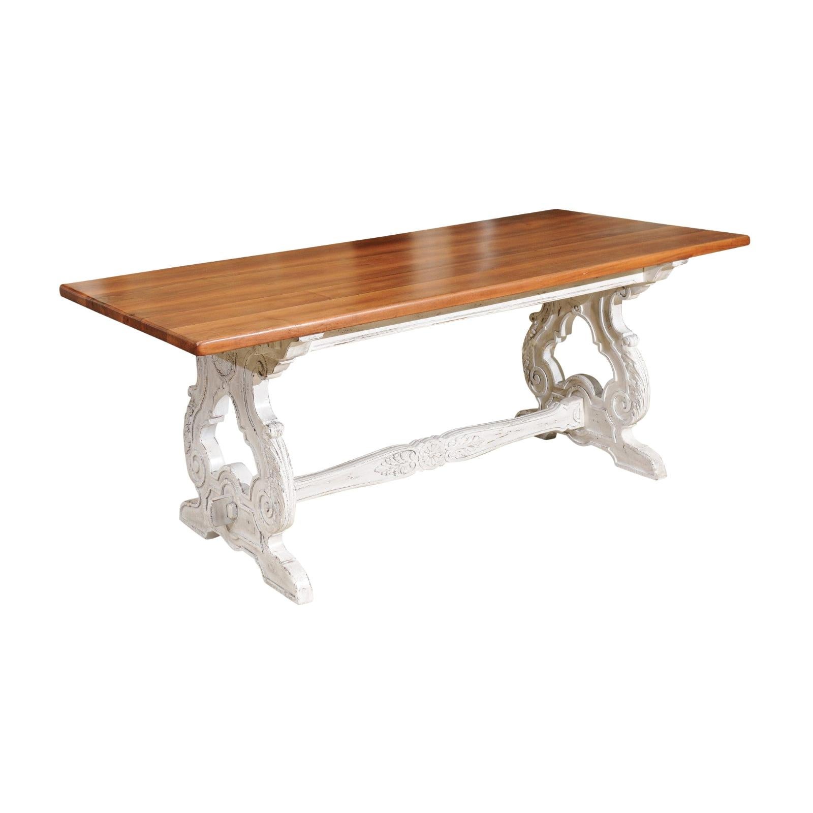 French Cherry Trestle Table For Sale