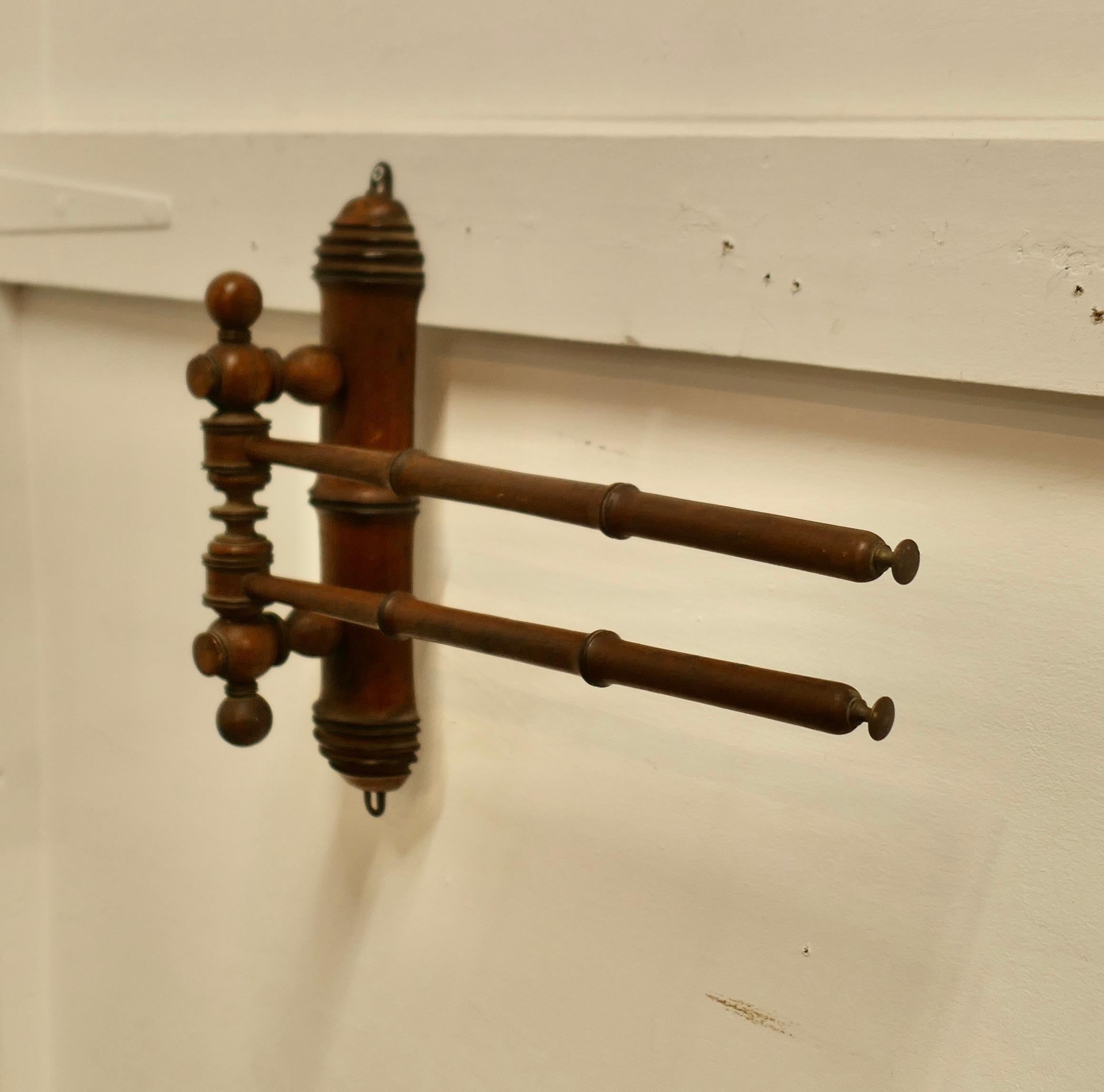 French Provincial French Cherry Wood 2 Branch Folding Towel Rail For Sale