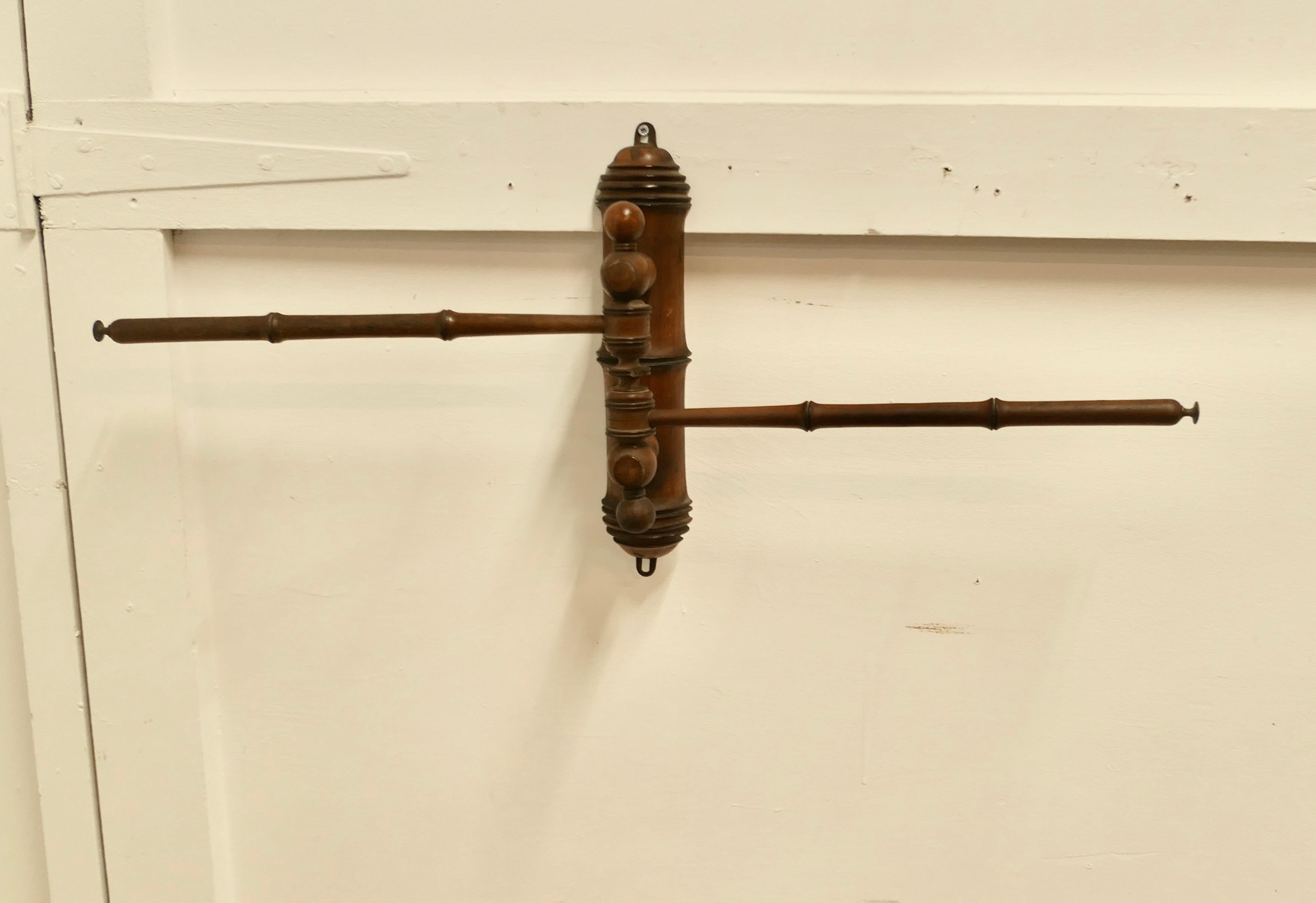 19th Century French Cherry Wood 2 Branch Folding Towel Rail For Sale